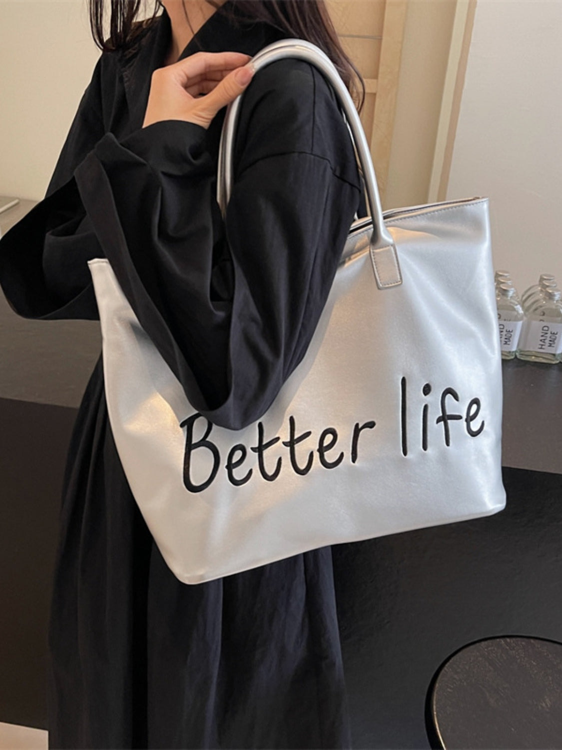 BETTER LIFE PU Leather Tote Bag-HANDBAGS-[Adult]-[Female]-2022 Online Blue Zone Planet