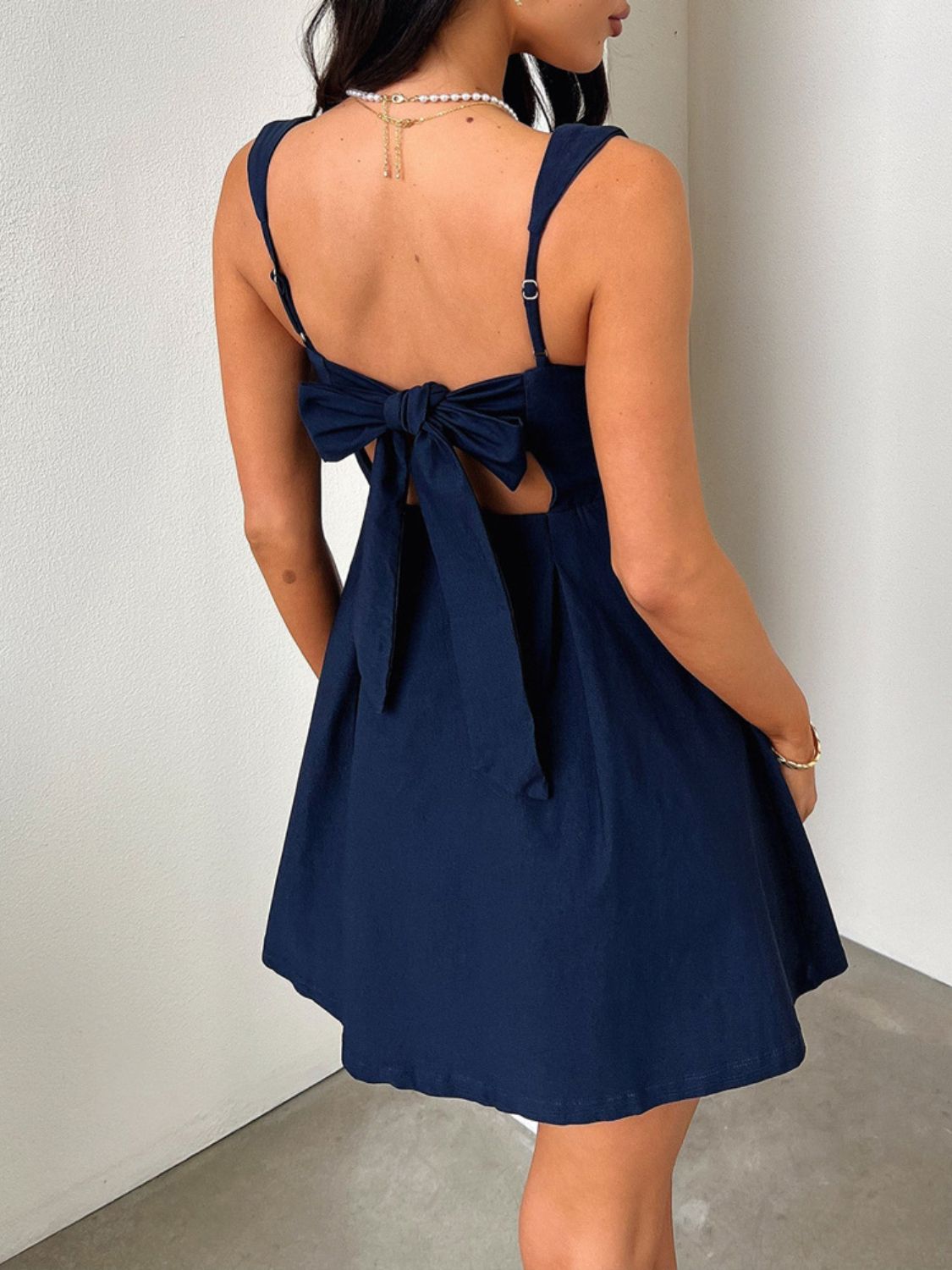 dresses with bow at the back Lissa's Devine Bow Back Square Neck Mini Dress