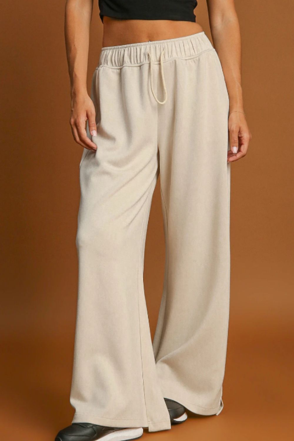 Blue Zone Planet | Drawstring Wide Leg Pants-BOTTOM SIZES SMALL MEDIUM LARGE-[Adult]-[Female]-Beige-S-2022 Online Blue Zone Planet