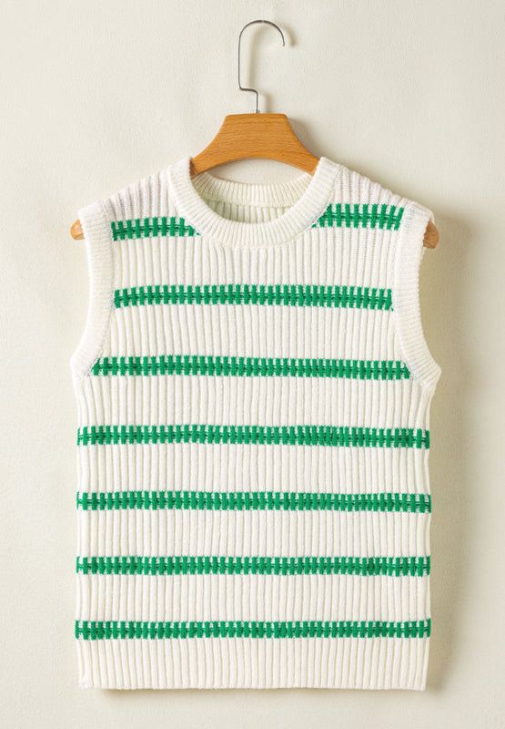 Striped Round Neck Sweater Vest-TOPS / DRESSES-[Adult]-[Female]-2022 Online Blue Zone Planet