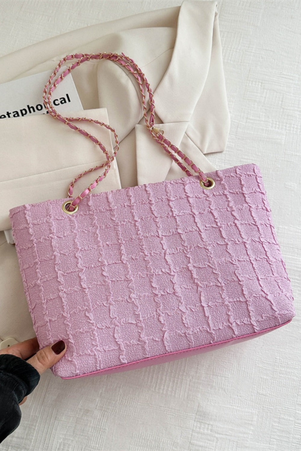 Polyester Texture Chain Tote bag-HANDBAGS-[Adult]-[Female]-Pink-One Size-2022 Online Blue Zone Planet