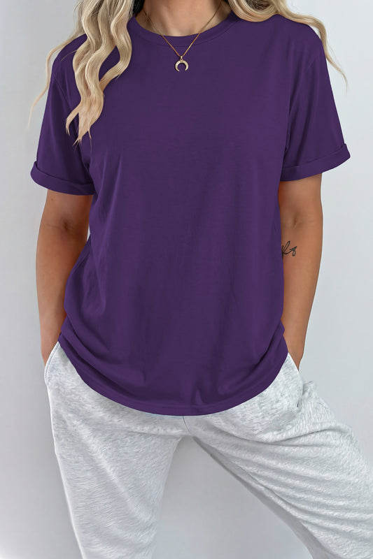 Tillandsia Purple Casual Plain Crew Neck Tee-Tops/Tops & Tees-[Adult]-[Female]-Tillandsia Purple-S-2022 Online Blue Zone Planet