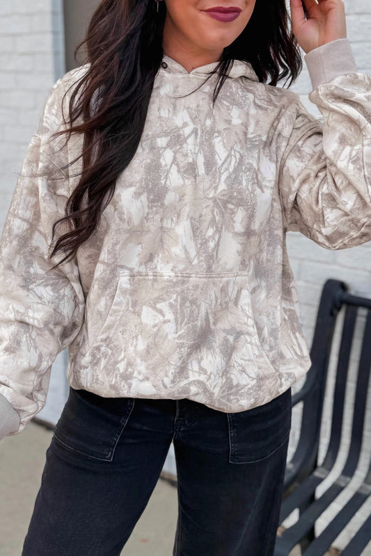 Gray Abstract Print Ribbed Cuffs Hem Long Sleeve Hoodie-Tops / Dresses-[Adult]-[Female]-Gray-S-2022 Online Blue Zone Planet