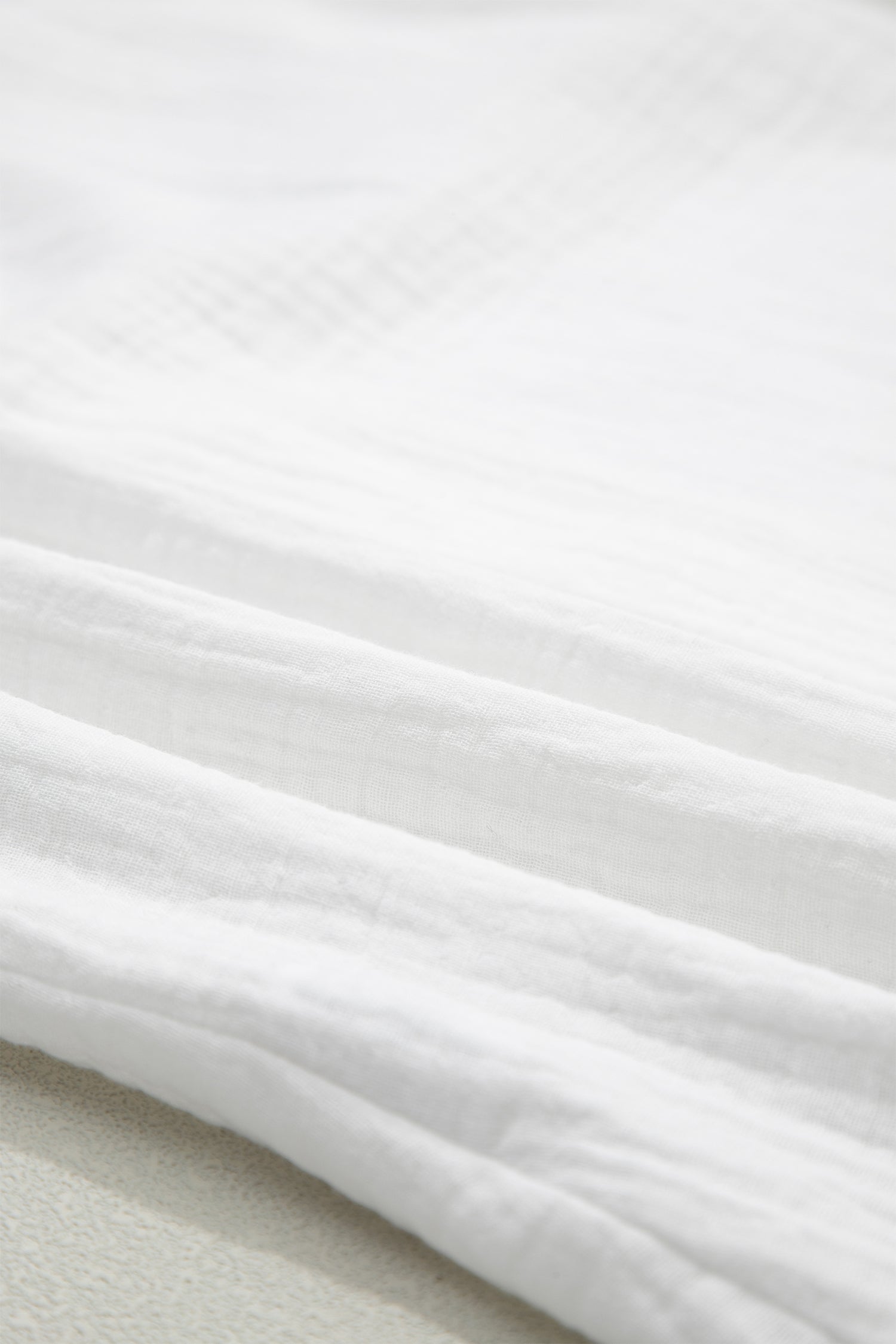 White Lace Trim Cuffed Short Sleeve Textured Shirt-Tops/Blouses & Shirts-[Adult]-[Female]-2022 Online Blue Zone Planet