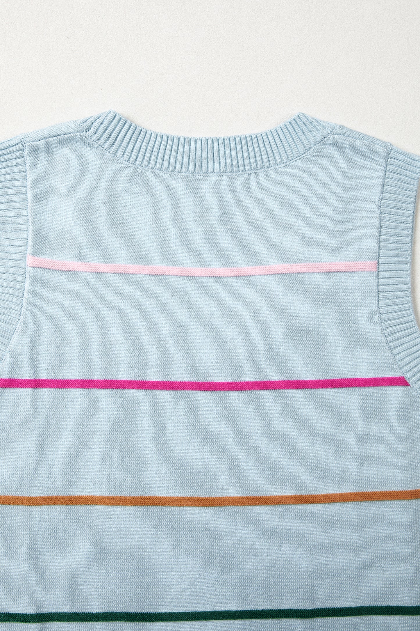 Sky Blue Stripe Round Neck Knitted Sweater Tank-TOPS / DRESSES-[Adult]-[Female]-2022 Online Blue Zone Planet