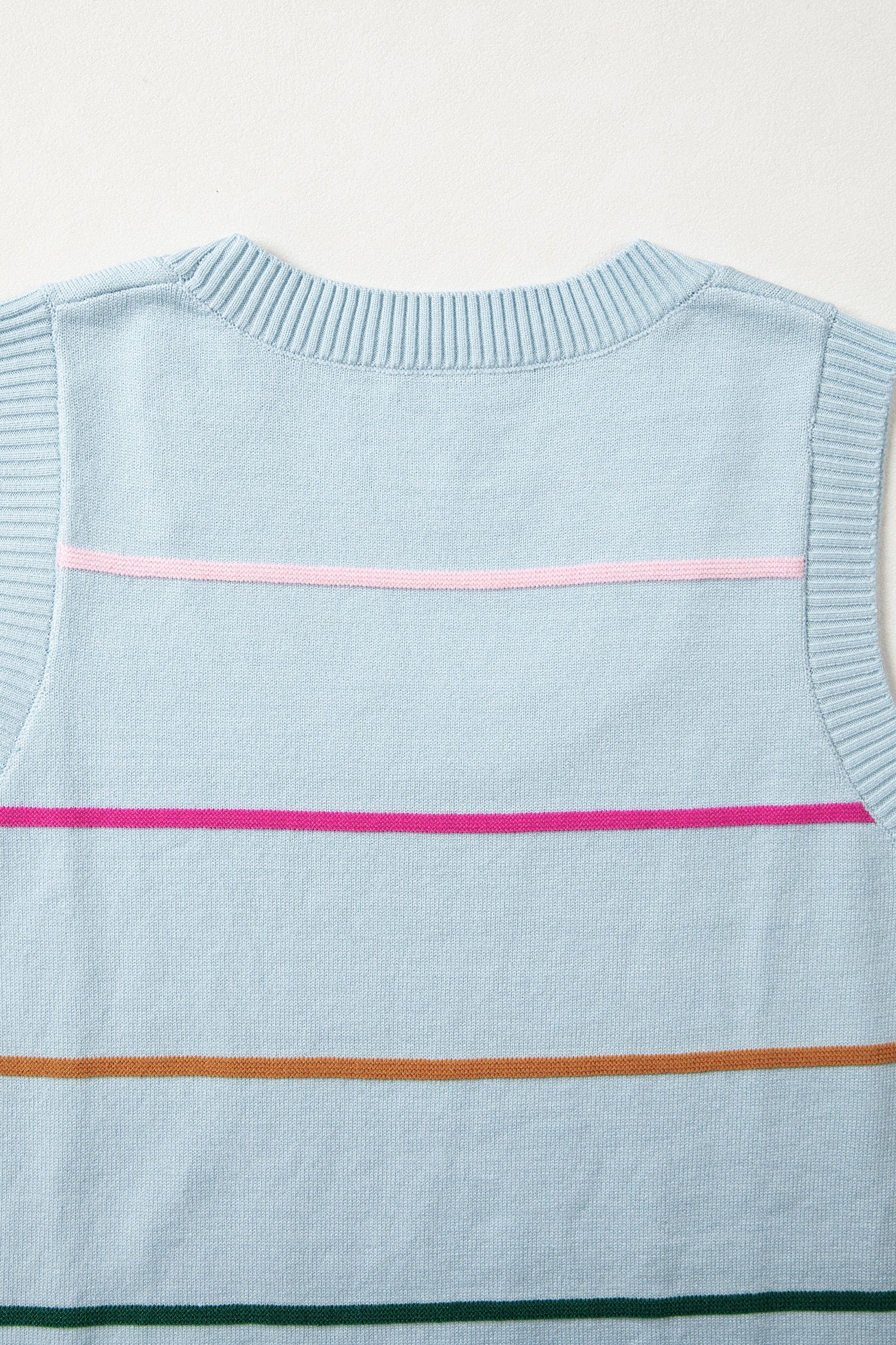 Sky Blue Stripe Round Neck Knitted Sweater Tank-TOPS / DRESSES-[Adult]-[Female]-2022 Online Blue Zone Planet