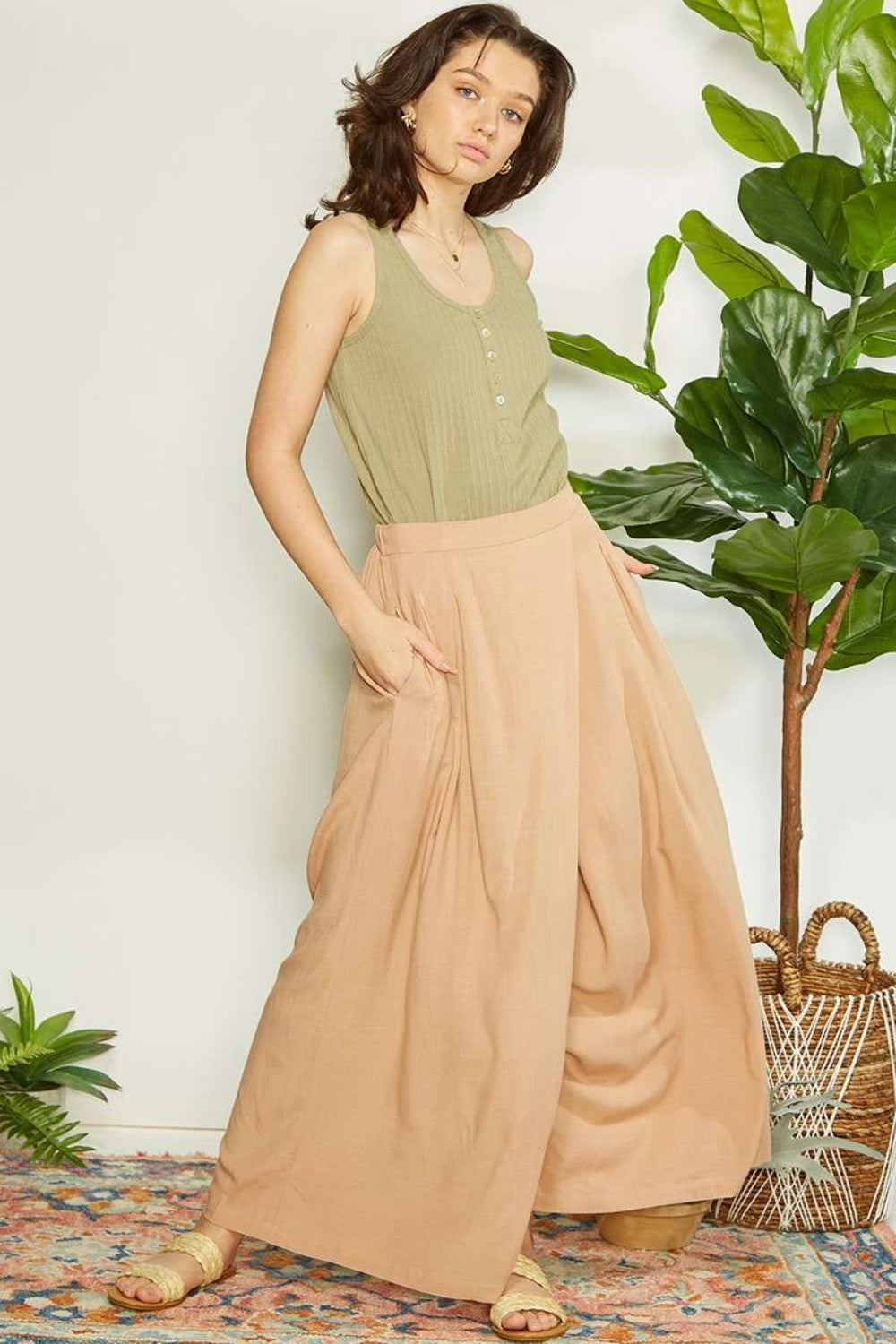 Mittoshop Wrap Pleating Detail Wide Leg Pants-[Adult]-[Female]-2022 Online Blue Zone Planet