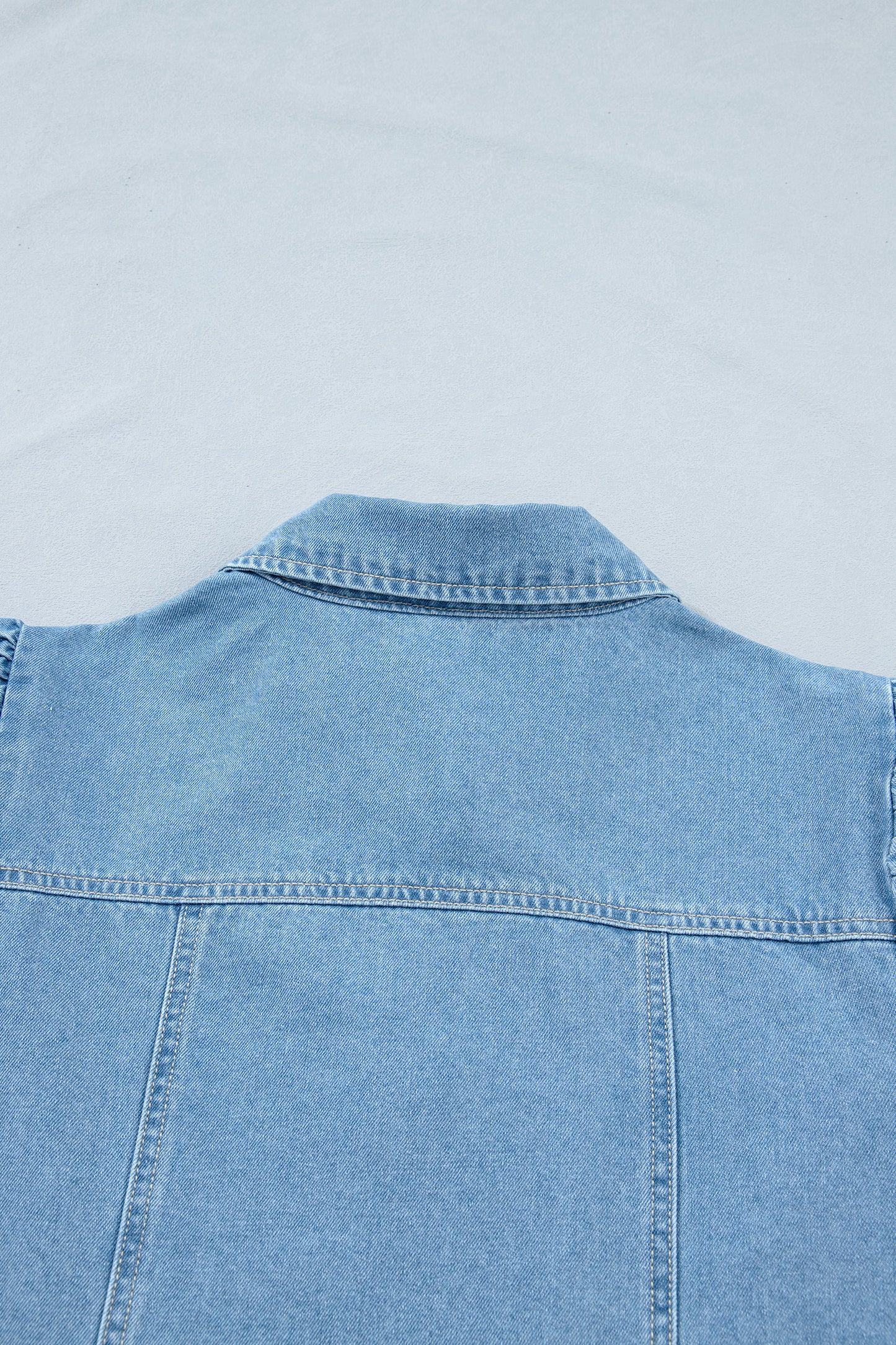 Beau Blue Button Down Short Puff Sleeve Ruffle Hem Patchwork Denim Dress-TOPS / DRESSES-[Adult]-[Female]-2022 Online Blue Zone Planet
