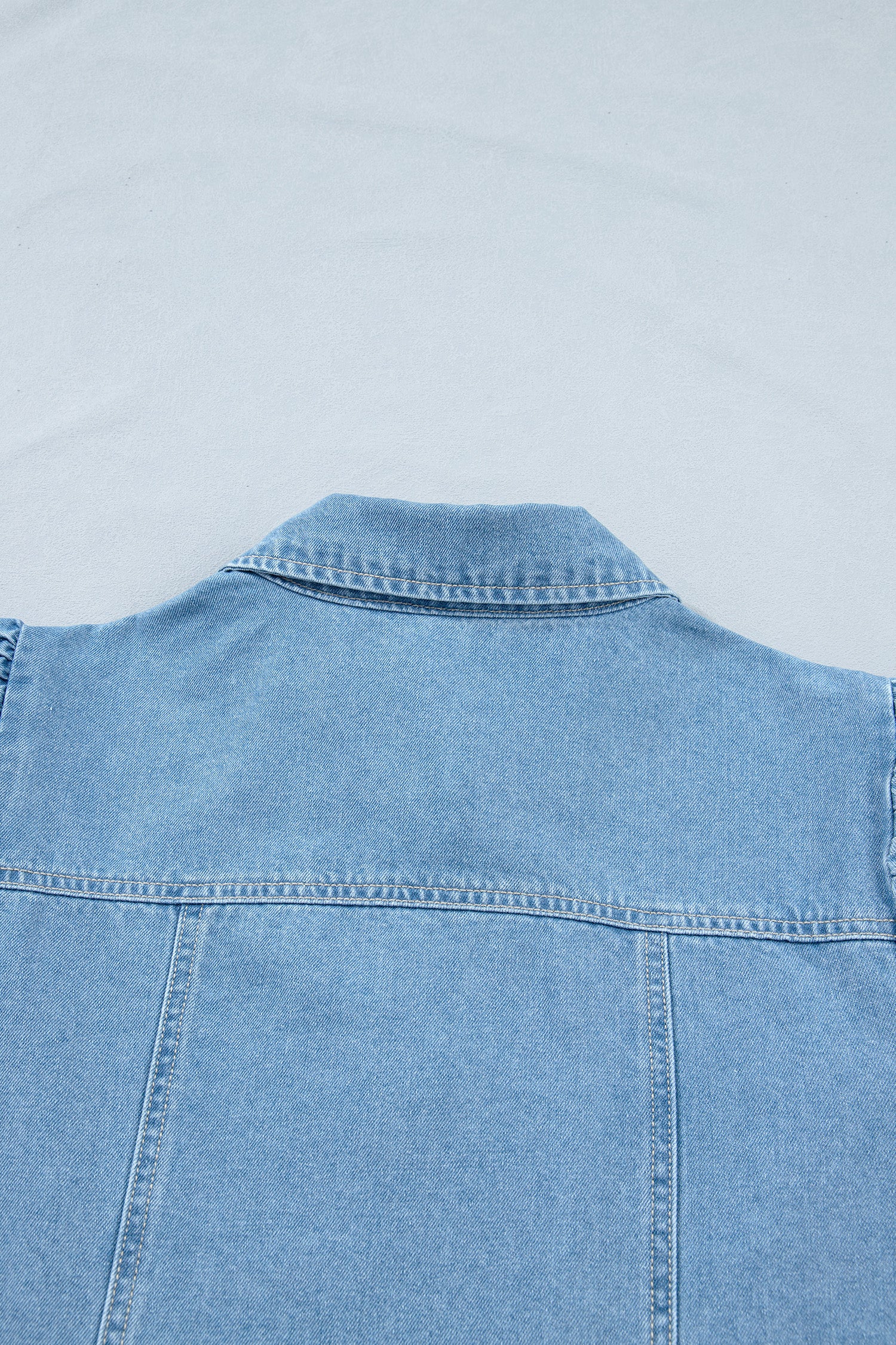 Beau Blue Button Down Short Puff Sleeve Ruffle Hem Patchwork Denim Dress-TOPS / DRESSES-[Adult]-[Female]-2022 Online Blue Zone Planet