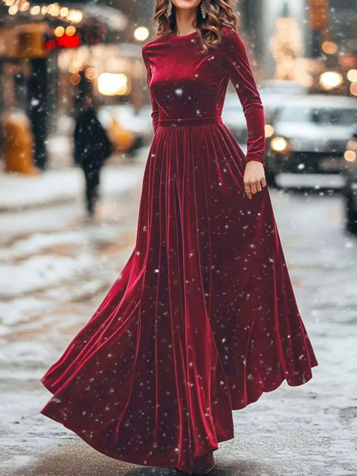 knee length dresses for ladies Desiree's Velvet Long Sleeve Maxi Dress Burgundy / S by Blue Zone Planet