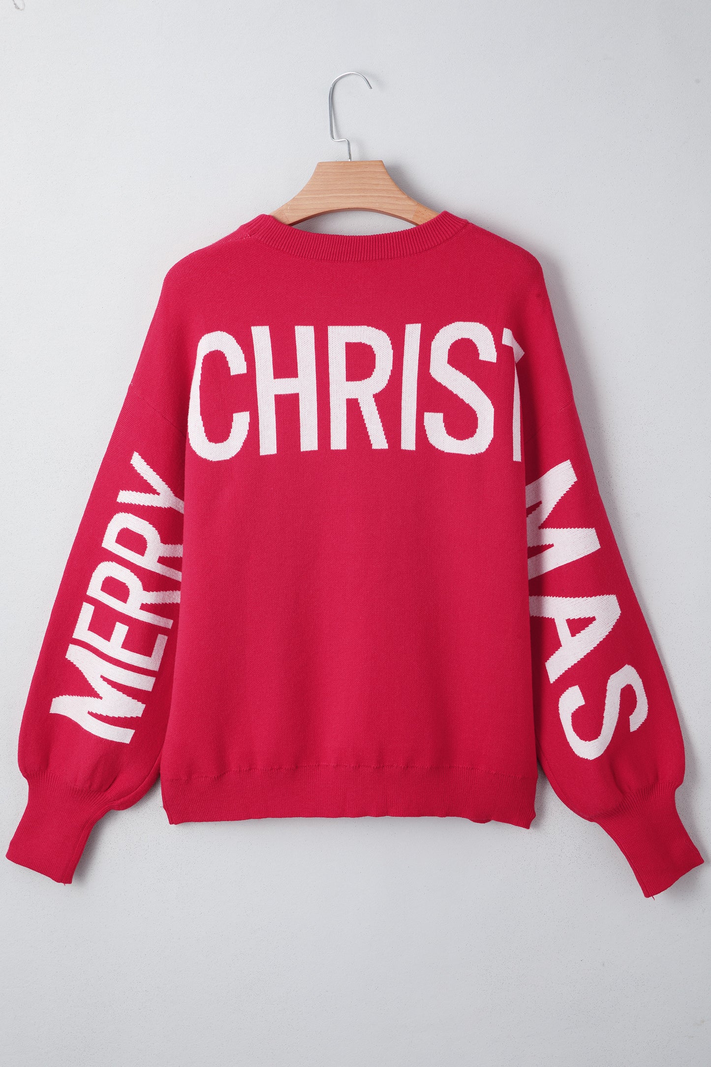Fiery Red HO HO HO MERRY CHRISTMAS Drop Shoulder Loose Sweater-TOPS / DRESSES-[Adult]-[Female]-2022 Online Blue Zone Planet