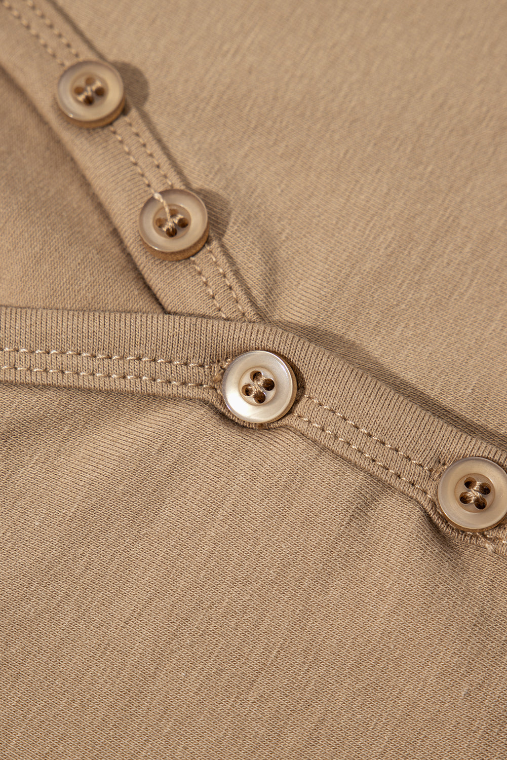 Pale Khaki Long Sleeve Buttons V Neck Slim Fit Top-Tops/Long Sleeve Tops-[Adult]-[Female]-2022 Online Blue Zone Planet