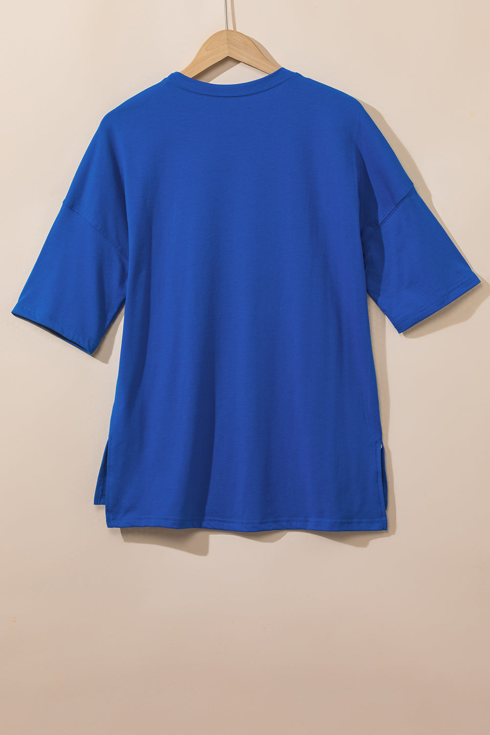 Rose Red Longline Short Sleeve Side Slit Drop Shoulder Top-Tops/Tops & Tees-[Adult]-[Female]-2022 Online Blue Zone Planet