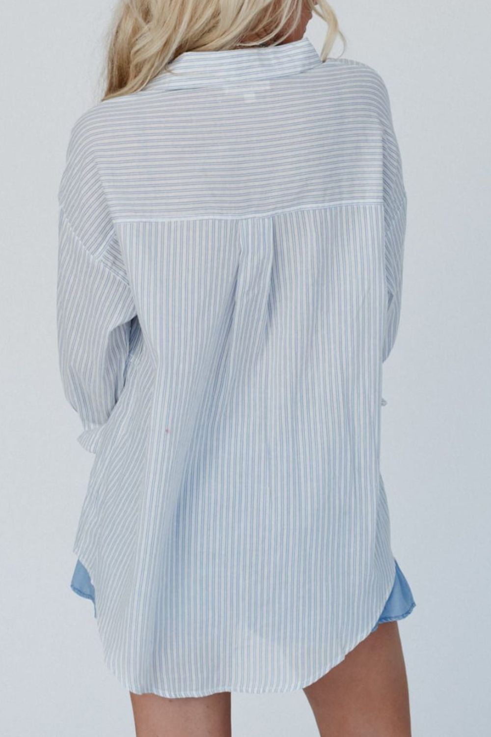 Blue Zone Planet | Frill Striped Collared Neck Long Sleeve Shirt-TOPS / DRESSES-[Adult]-[Female]-2022 Online Blue Zone Planet