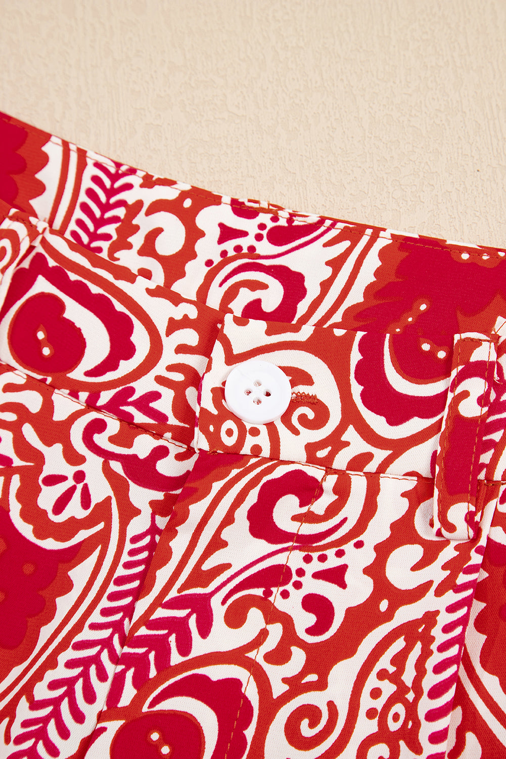 Blue Zone Planet | Red Paisley Printed Buttoned High Waist Straight Leg Pants-Bottoms/Pants & Culotte-[Adult]-[Female]-2022 Online Blue Zone Planet