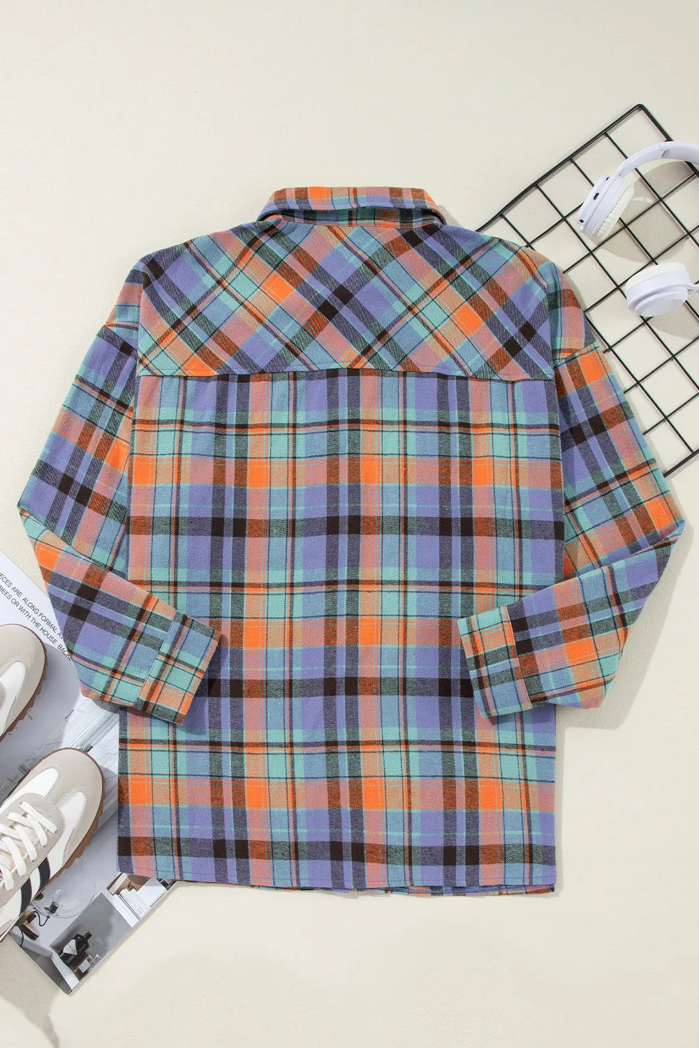 Plaid Collared Neck Long Sleeve Shirt-TOPS / DRESSES-[Adult]-[Female]-2022 Online Blue Zone Planet