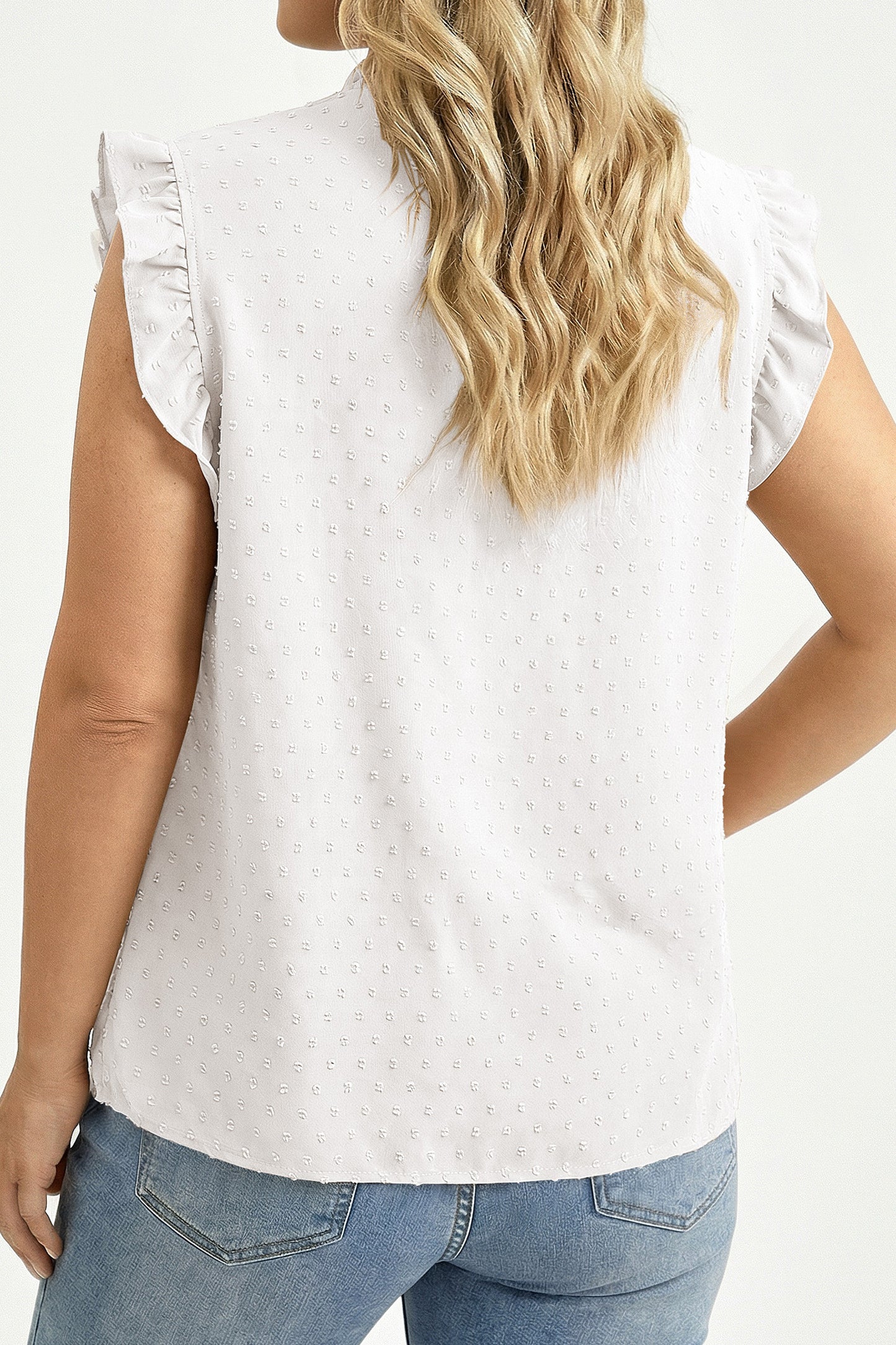 White Plus Size Swiss Dot Ruffle Lace Trim V Neck Tank Top-Plus Size/Plus Size Tops/Plus Size Blouses & Shirts-[Adult]-[Female]-2022 Online Blue Zone Planet