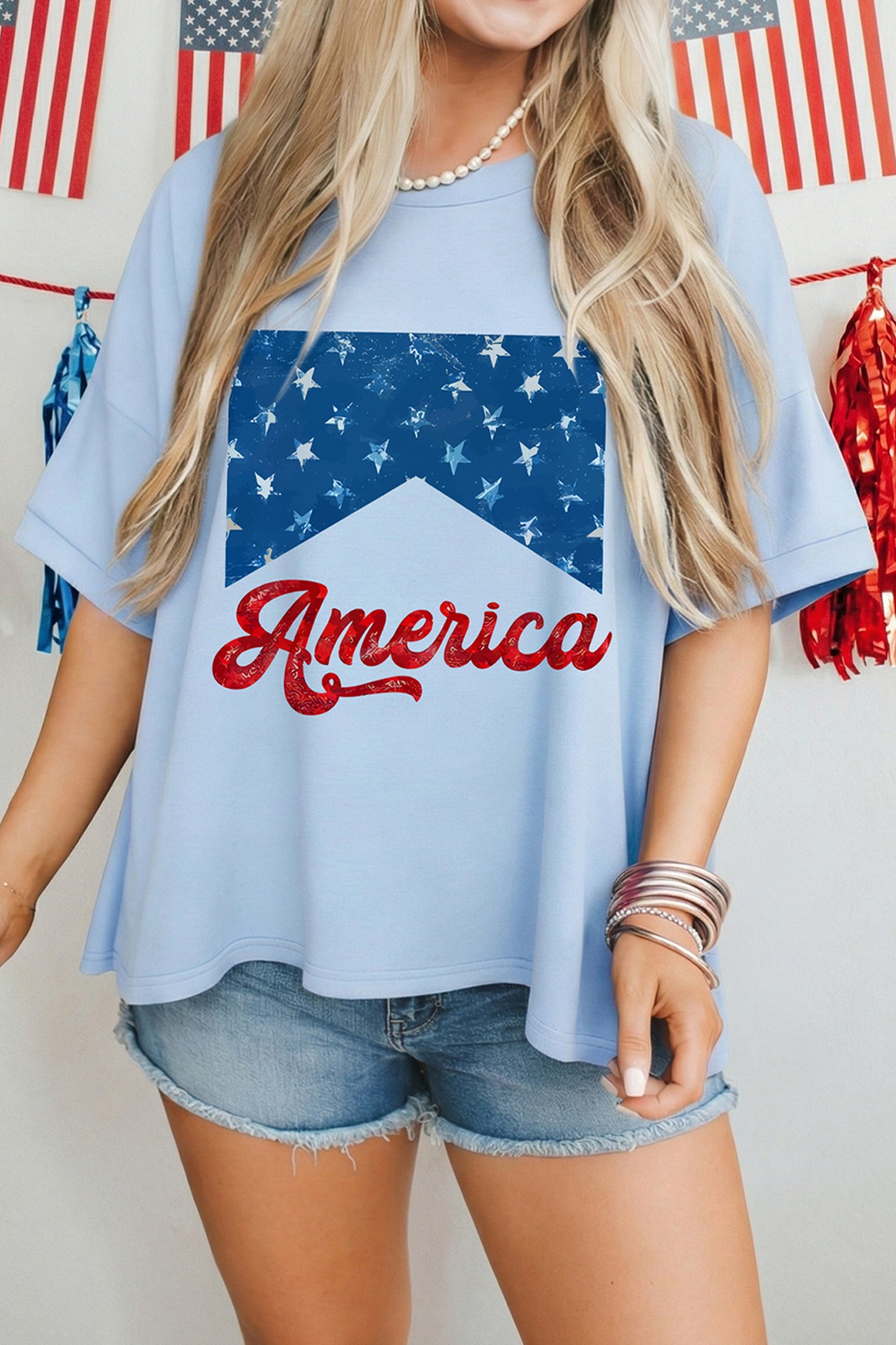 Myosotis America Fashion Print Relaxed T Shirt-Graphic/Graphic Tees-[Adult]-[Female]-2022 Online Blue Zone Planet