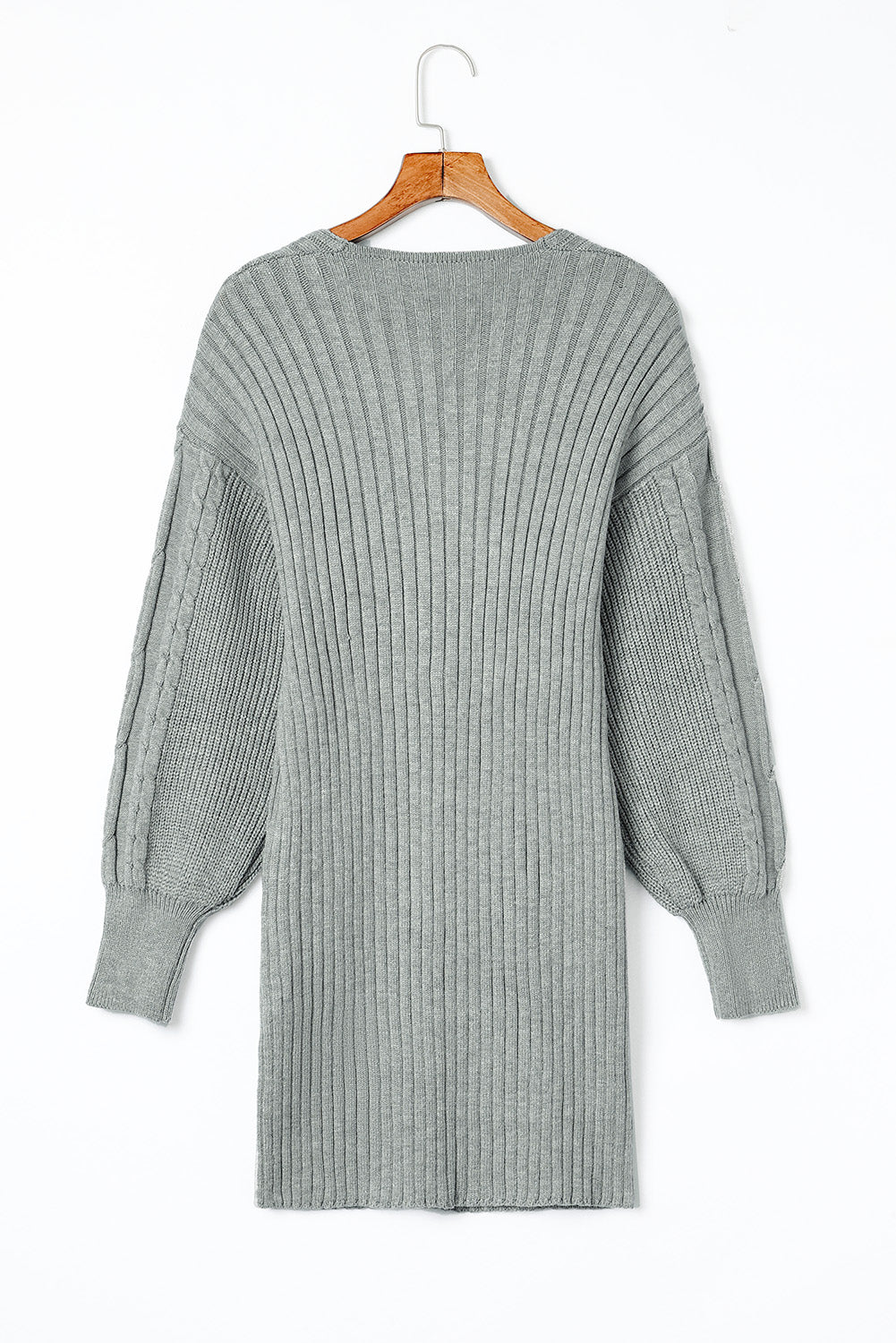 Gray Cable Ribbed Knit V Neck Bodycon Sweater Dress Blue Zone Planet