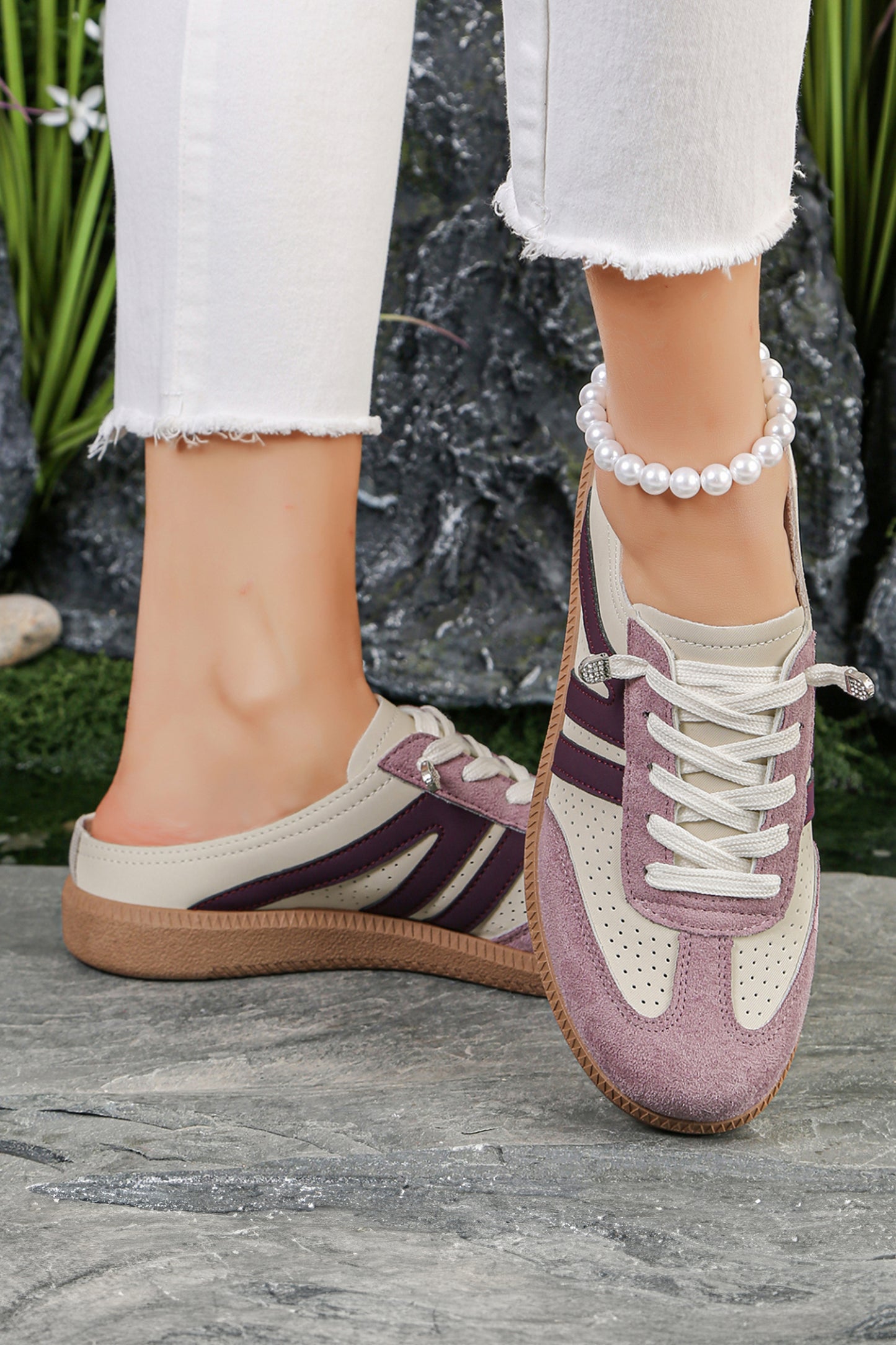 Pink Eyelet PU Leather Patchwork Color Pop Sneakers-Shoes & Bags/Womens Shoes-[Adult]-[Female]-2022 Online Blue Zone Planet