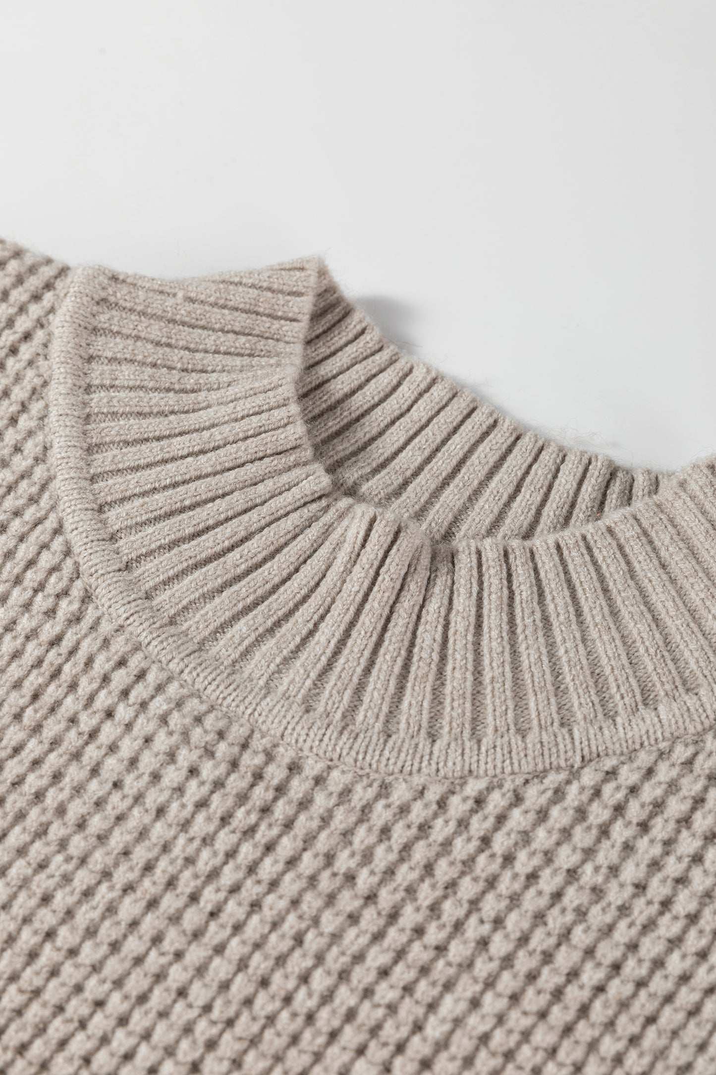 Gray Morn Waffle Texture Knit Ribbed High Neck Drop Shoulder Sweater-TOPS / DRESSES-[Adult]-[Female]-2022 Online Blue Zone Planet