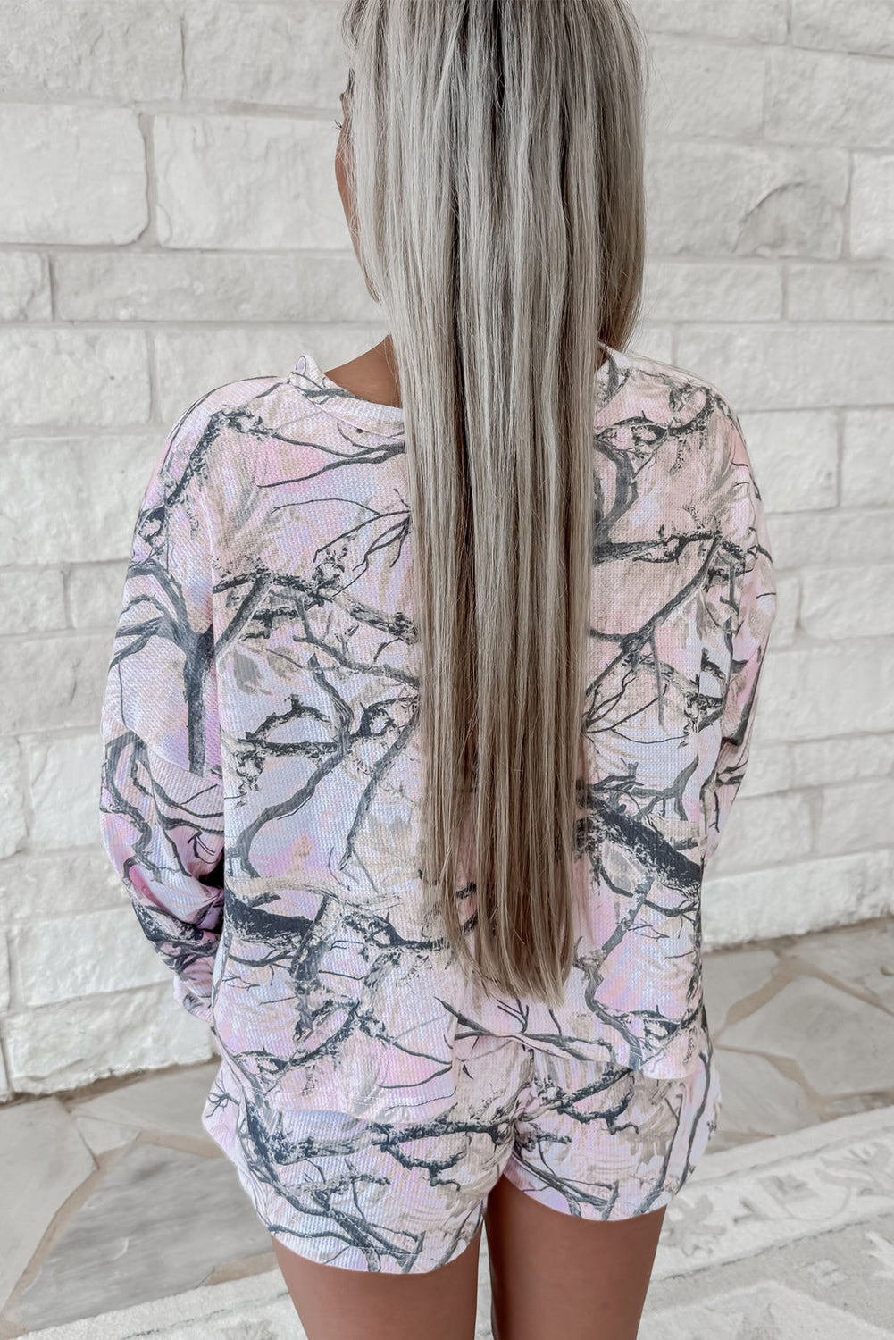 Pink Camo Henley Top and Short Set-Two Piece Sets/Short Sets-[Adult]-[Female]-2022 Online Blue Zone Planet