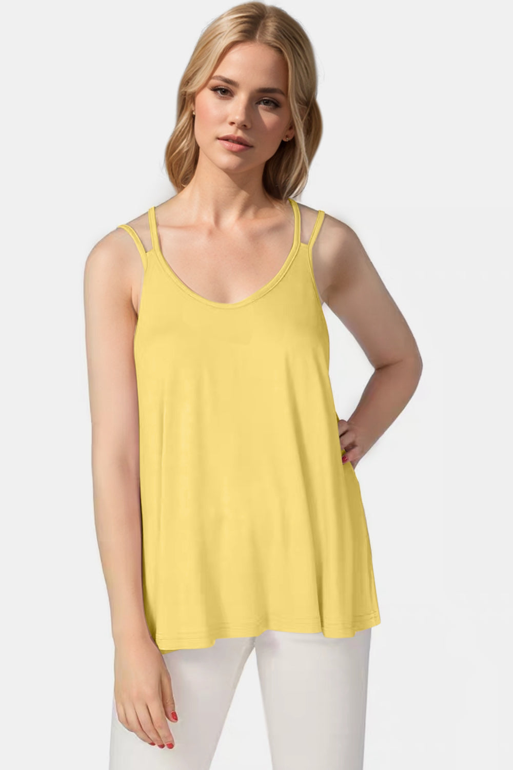 Basic Bae Bamboo Scoop Neck Double Spaghetti Straps Cami-TOPS / DRESSES-[Adult]-[Female]-Light Yellow-S-2022 Online Blue Zone Planet