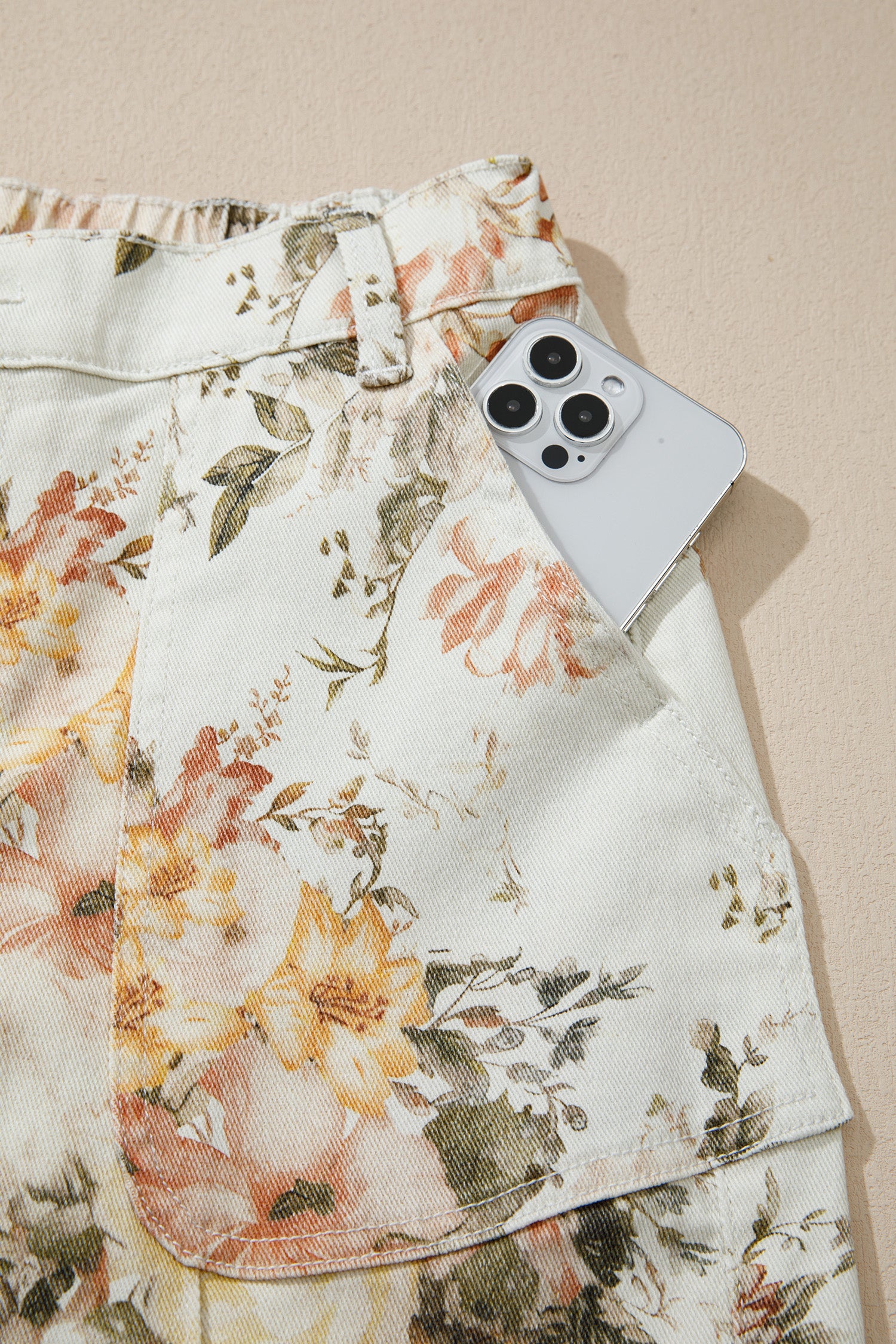 Beige Vintage Style Floral Print High Waist Wide Leg Jeans-Bottoms/Jeans-[Adult]-[Female]-2022 Online Blue Zone Planet