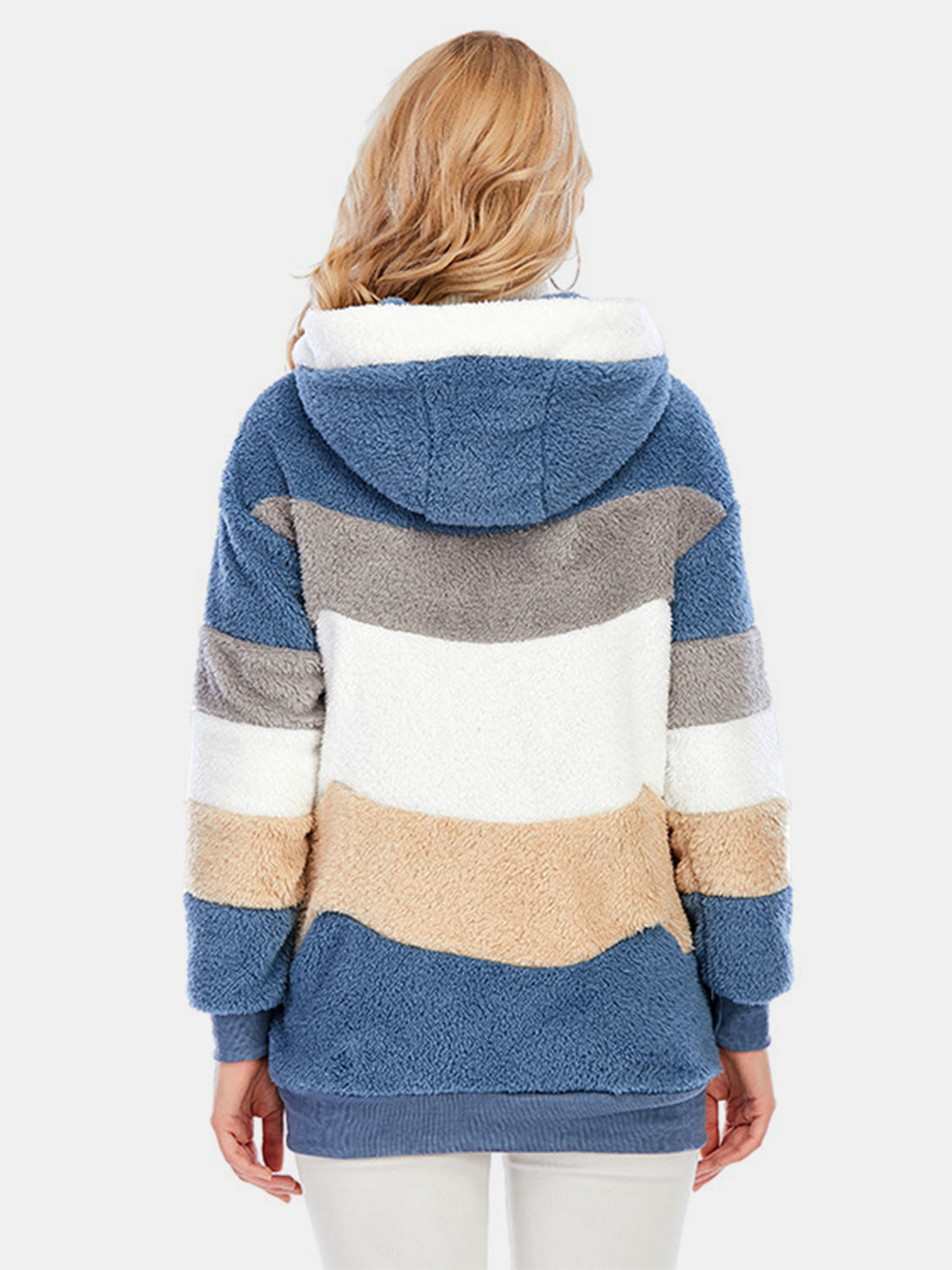 Blue Zone Planet | Full Size Drawstring Color Block Zip Up Hooded Outerwear-TOPS / DRESSES-[Adult]-[Female]-2022 Online Blue Zone Planet