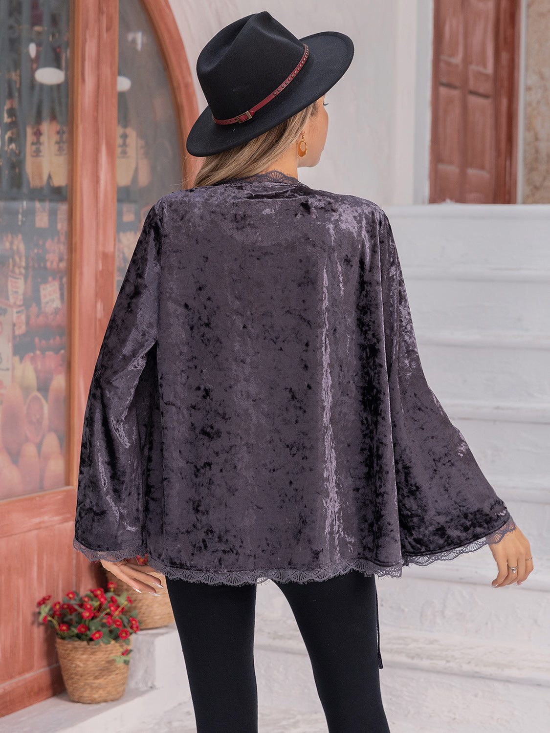 Blue Zone Planet | Tied Lace Detail Long Sleeve Cardigan-TOPS / DRESSES-[Adult]-[Female]-2022 Online Blue Zone Planet