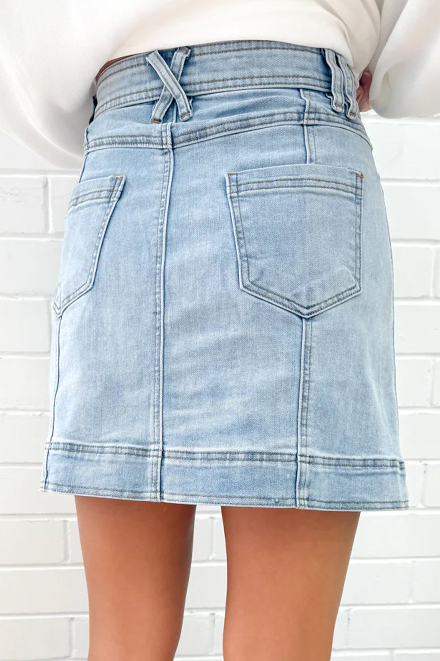 Beau Blue Exposed Seam Detail A-line Denim Mini Skirt with Pockets-Bottoms/Skirts & Petticoat-[Adult]-[Female]-2022 Online Blue Zone Planet