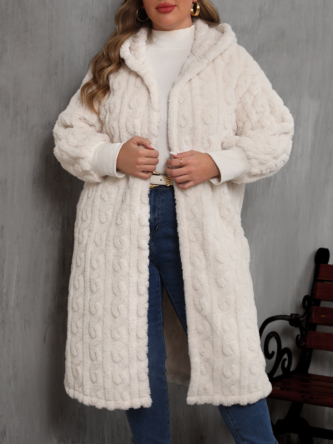 Plus Size Open Front Hooded Plush Coat-TOPS / DRESSES-[Adult]-[Female]-2022 Online Blue Zone Planet