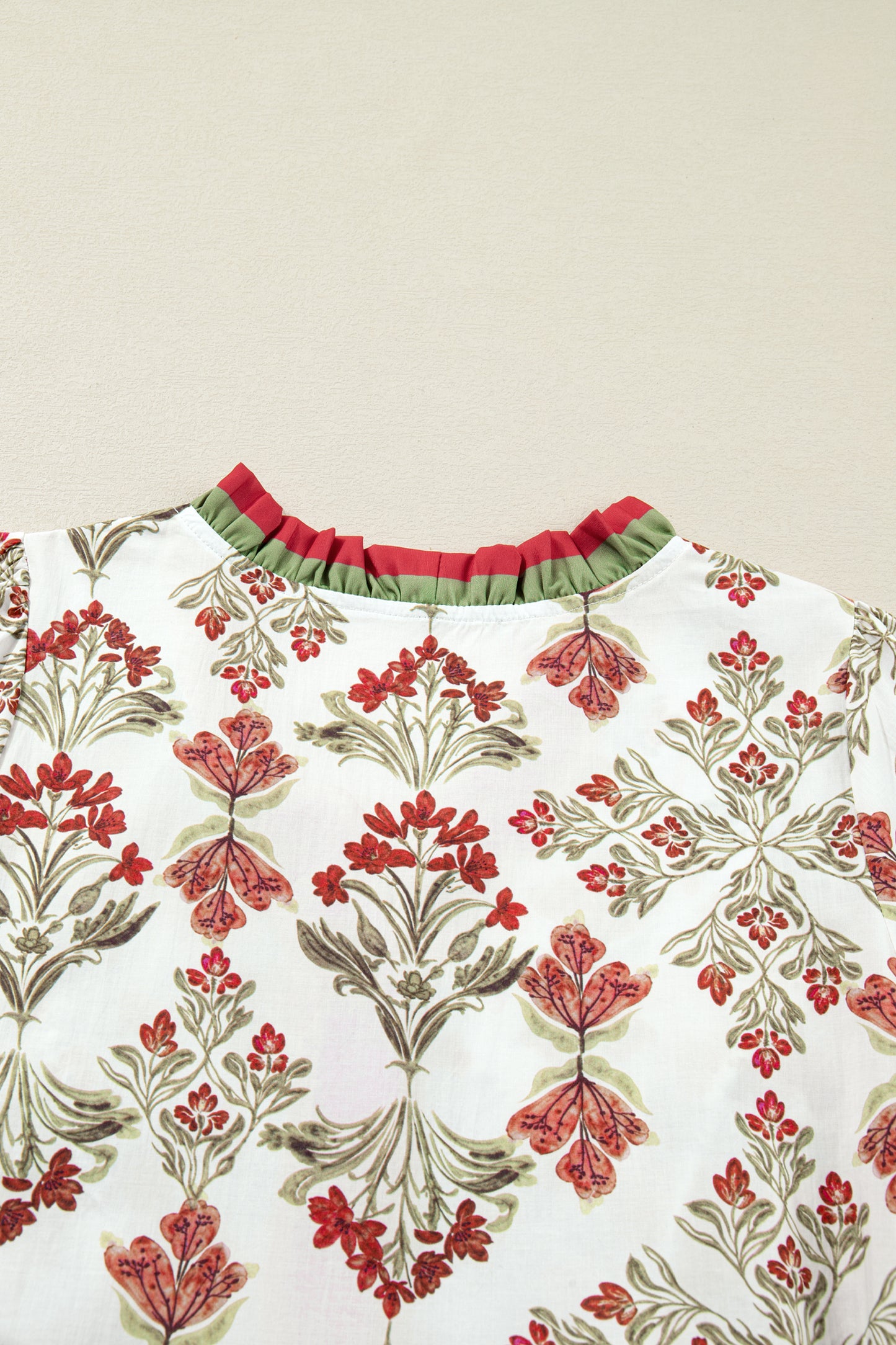 Pink Floral Print Contrast Trim Frilled Neck Long Sleeve Flared Dress-TOPS / DRESSES-[Adult]-[Female]-2022 Online Blue Zone Planet