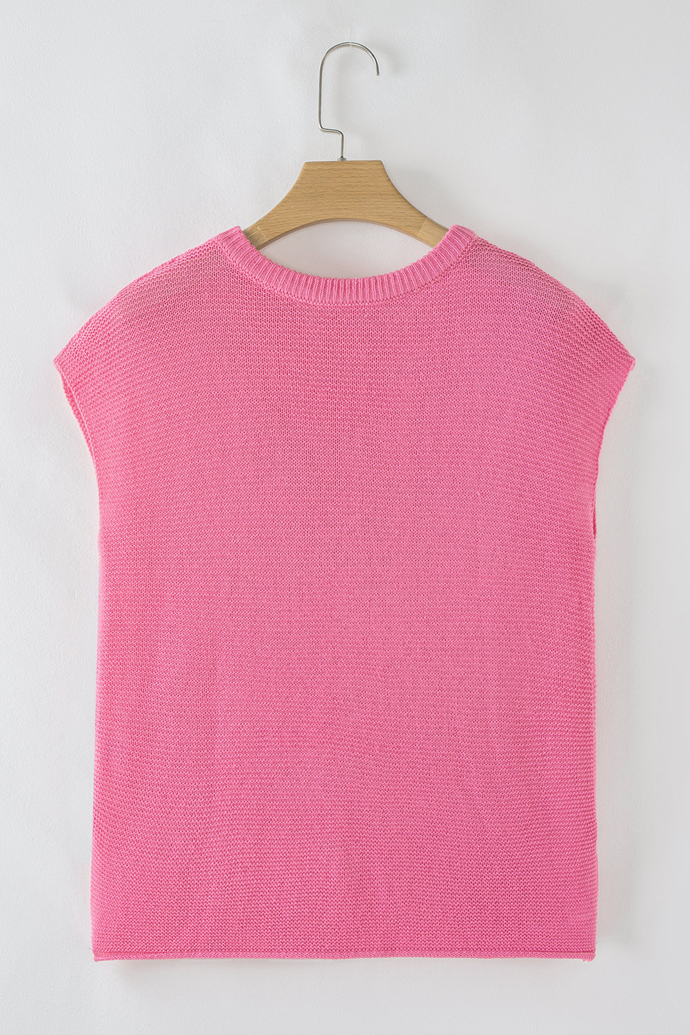 Sachet Pink Solid Color Sweater Tee with Side Slits-Sweaters & Cardigans/Short Sleeve Sweaters-[Adult]-[Female]-2022 Online Blue Zone Planet