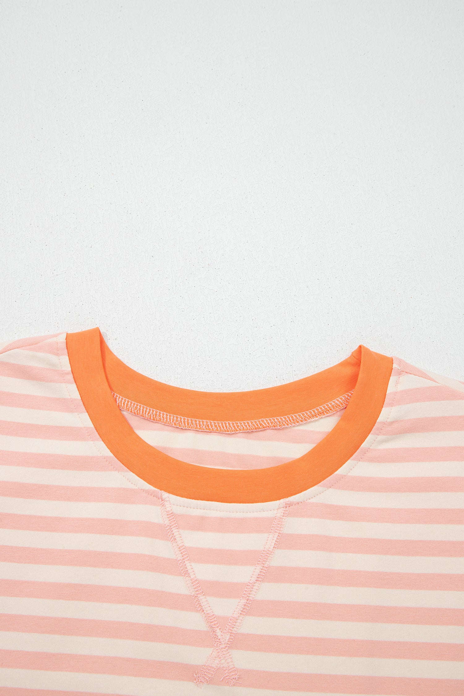 Pink Stripe Contrast Neck Loose Tee and Drawstring Shorts Set-Two Piece Sets/Short Sets-[Adult]-[Female]-2022 Online Blue Zone Planet