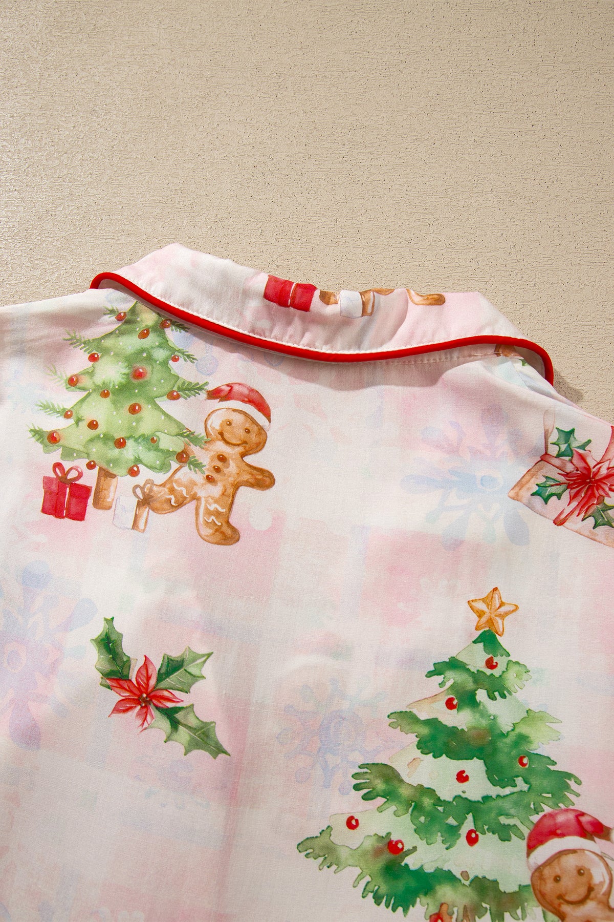 Pink Abstract Christmas Print Long Sleeve Two Piece Shift Lounge Set-Loungewear & Sleepwear/Loungewear-[Adult]-[Female]-2022 Online Blue Zone Planet
