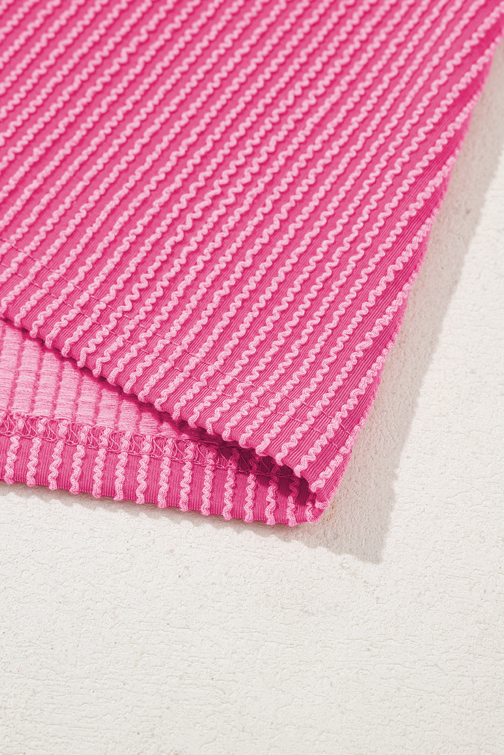 Bright Pink Plain Corded Knit Mock Neck T Shirt-Tops/Tops & Tees-[Adult]-[Female]-2022 Online Blue Zone Planet