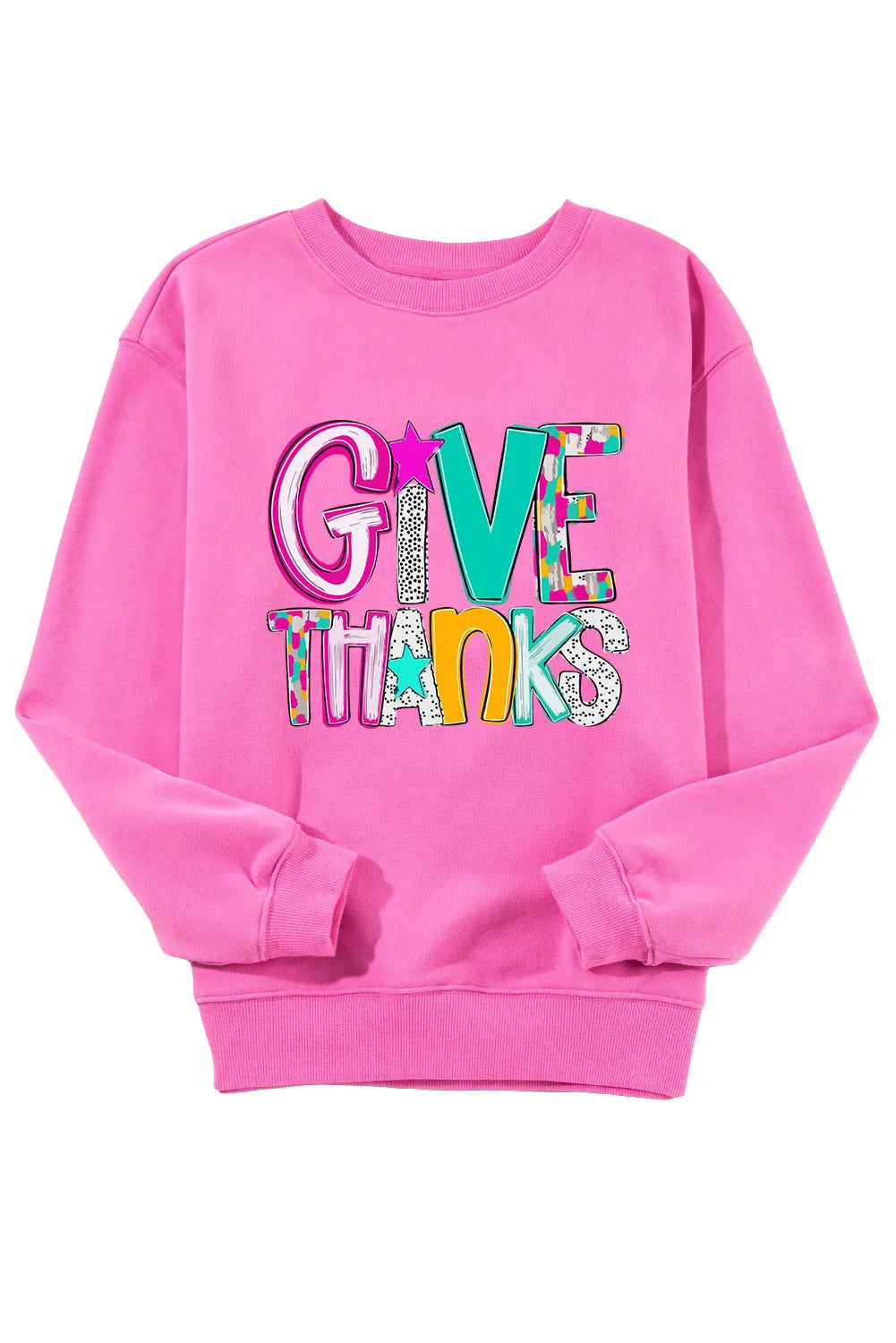 GIVE THANKS Round Neck Long Sleeve Sweatshirt-TOPS / DRESSES-[Adult]-[Female]-2022 Online Blue Zone Planet