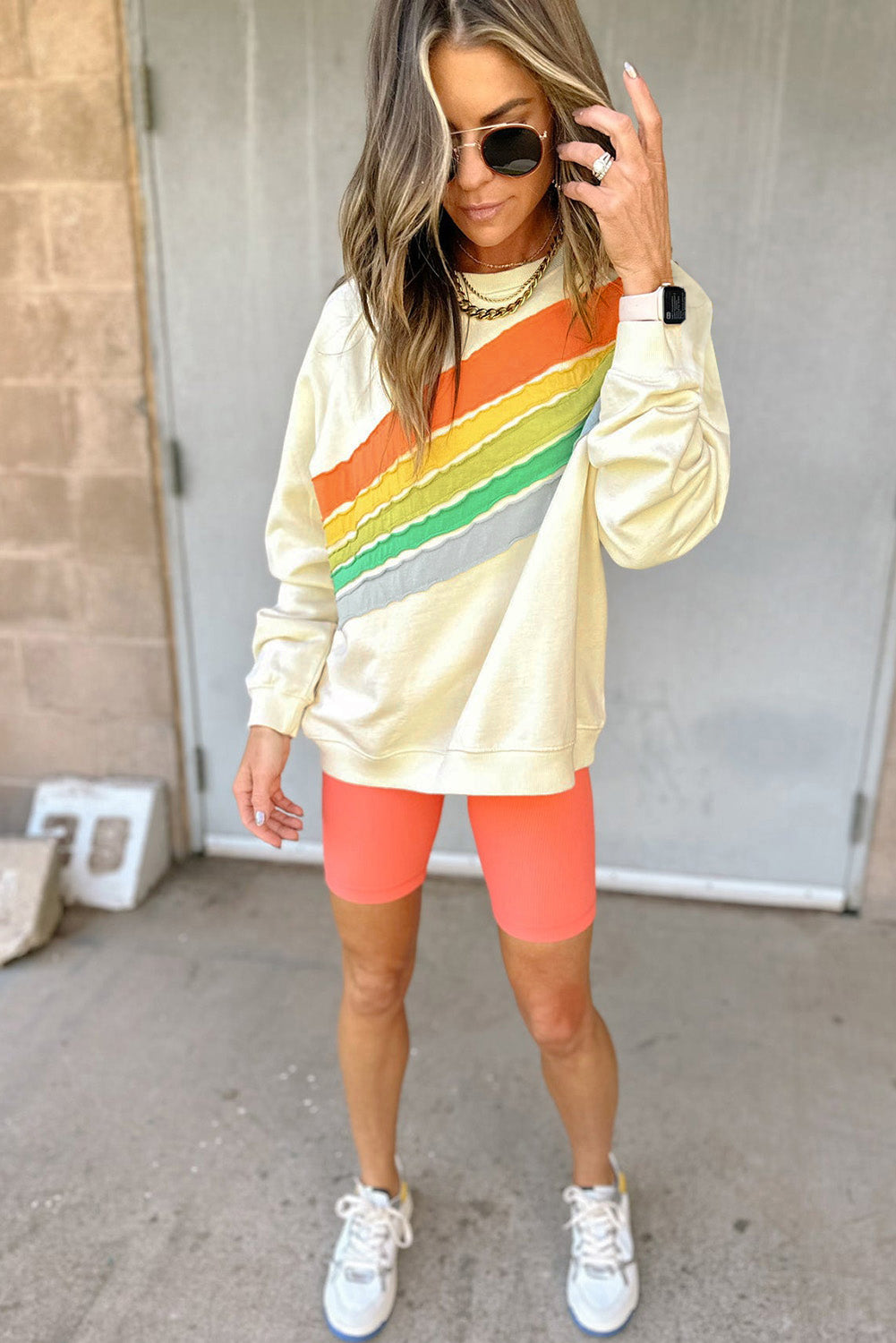 Black Rainbow Colorblock Striped Pullover Sweatshirt-Tops/Sweatshirts & Hoodies-[Adult]-[Female]-2022 Online Blue Zone Planet