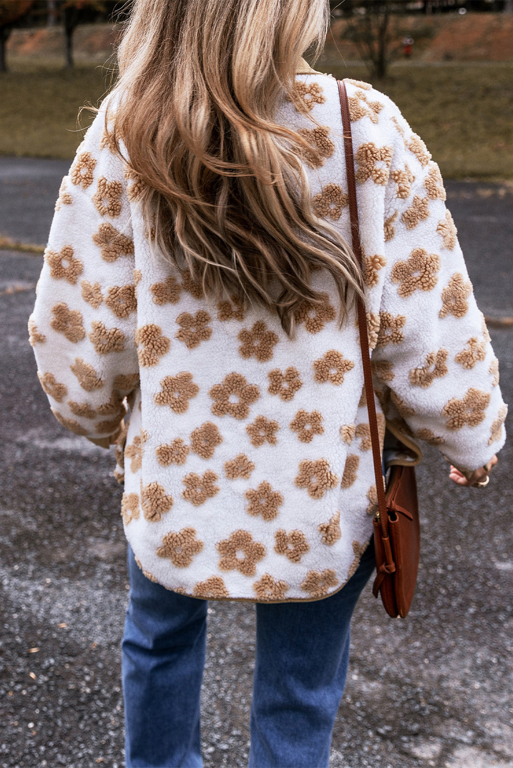 Light French Beige Cute Flower Pattern Button Up Fleece Jacket-Outerwear/Jackets-[Adult]-[Female]-2022 Online Blue Zone Planet