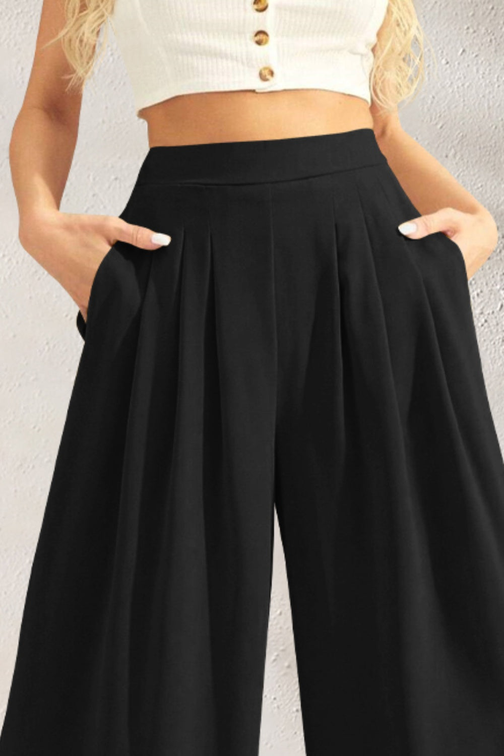 Blue Zone Planet | FAM-FAM High Waist Wide Leg Pants-BOTTOMS SIZES SMALL MEDIUM LARGE-[Adult]-[Female]-2022 Online Blue Zone Planet