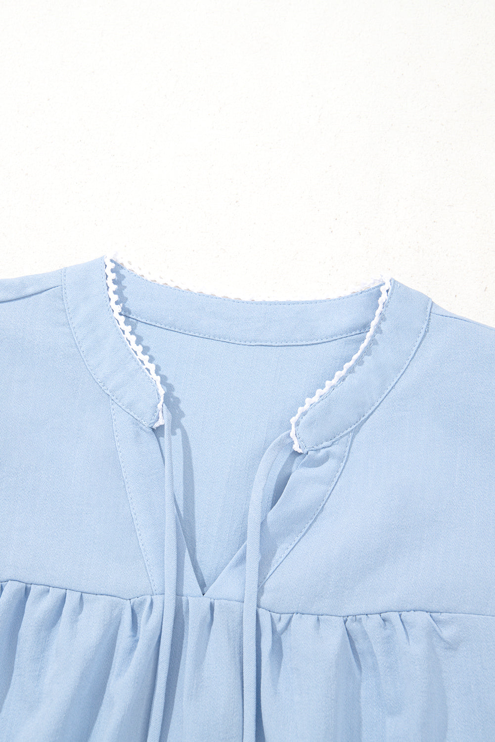 Beau Blue Floral Embroidered Puff Sleeve Split Neck Blouse-Tops/Blouses & Shirts-[Adult]-[Female]-2022 Online Blue Zone Planet