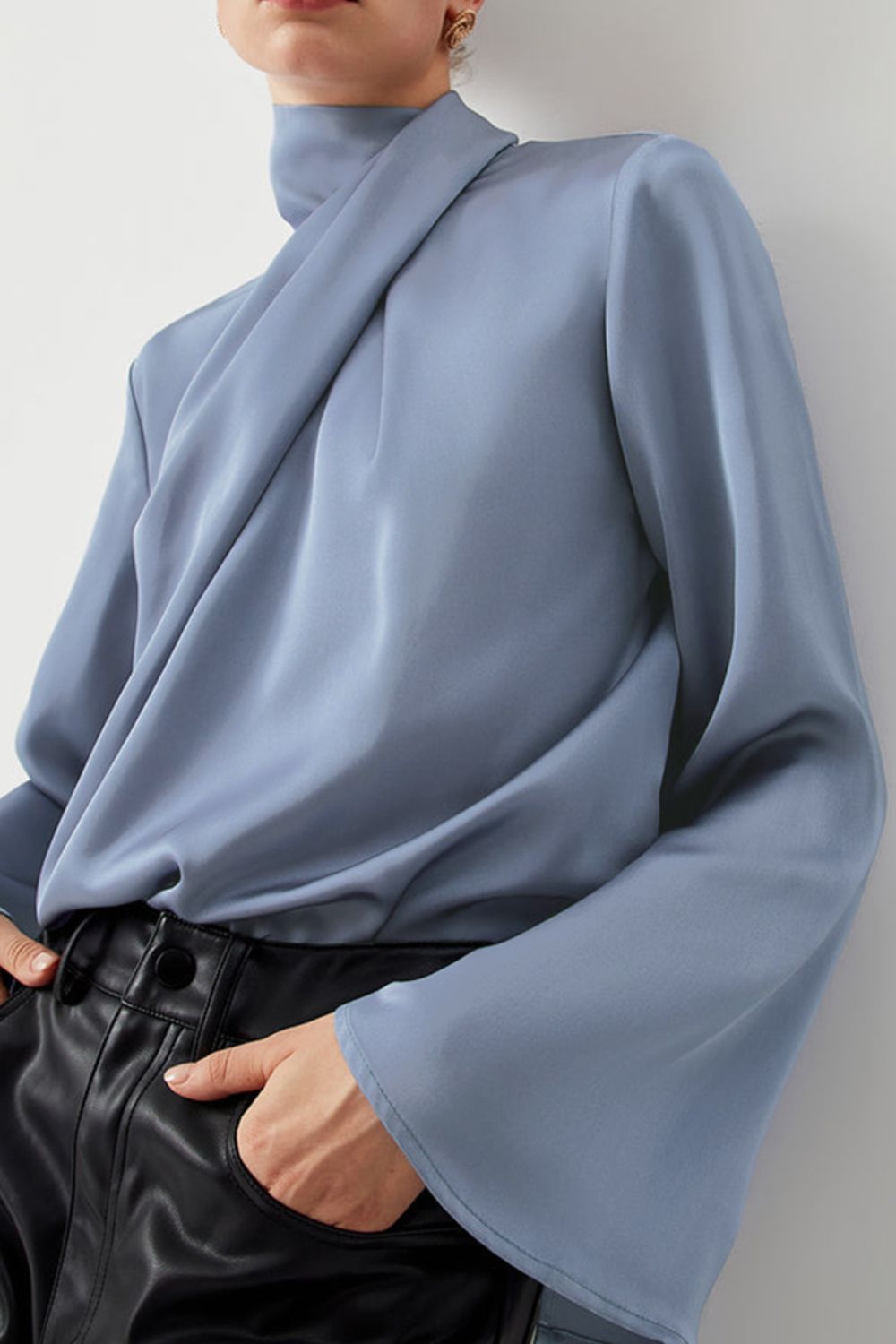 Cutout Turtleneck Long Sleeve Blouse-TOPS / DRESSES-[Adult]-[Female]-2022 Online Blue Zone Planet