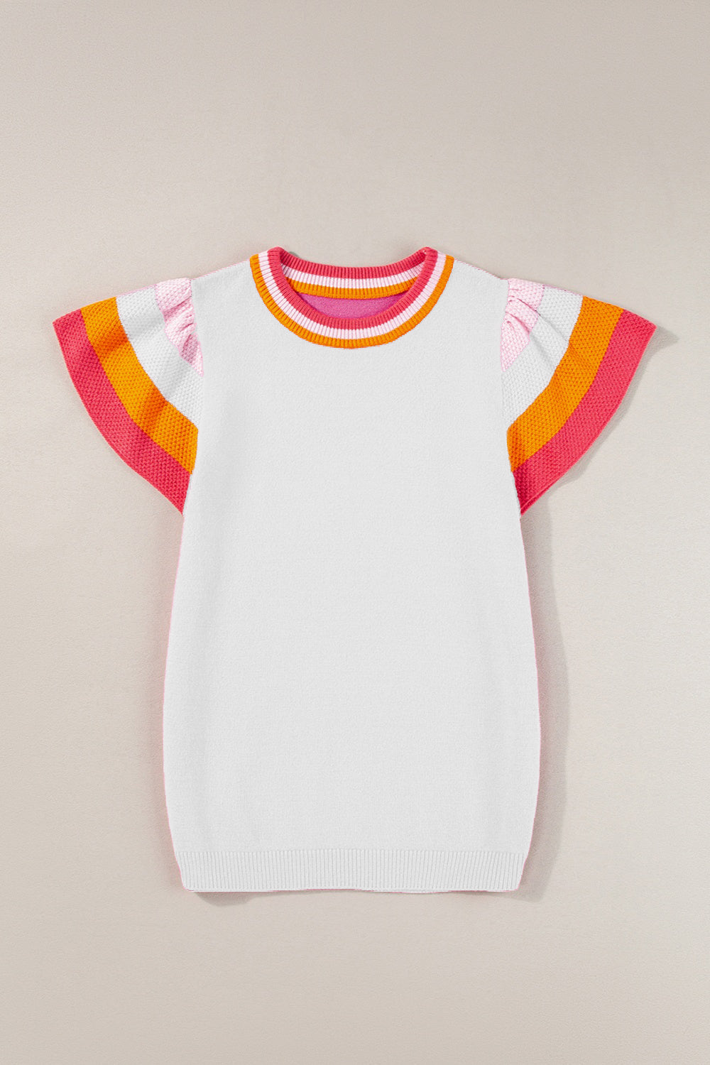 Color Block Round Neck Knit Top-TOPS / DRESSES-[Adult]-[Female]-White-S-2022 Online Blue Zone Planet