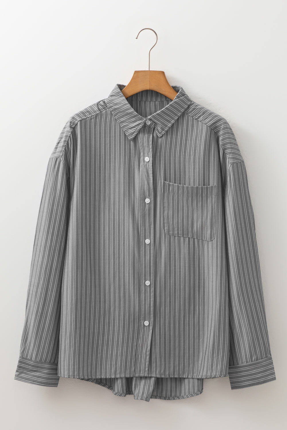 Black Stripe Button Up Oversized Casual Shirt-Tops/Blouses & Shirts-[Adult]-[Female]-2022 Online Blue Zone Planet