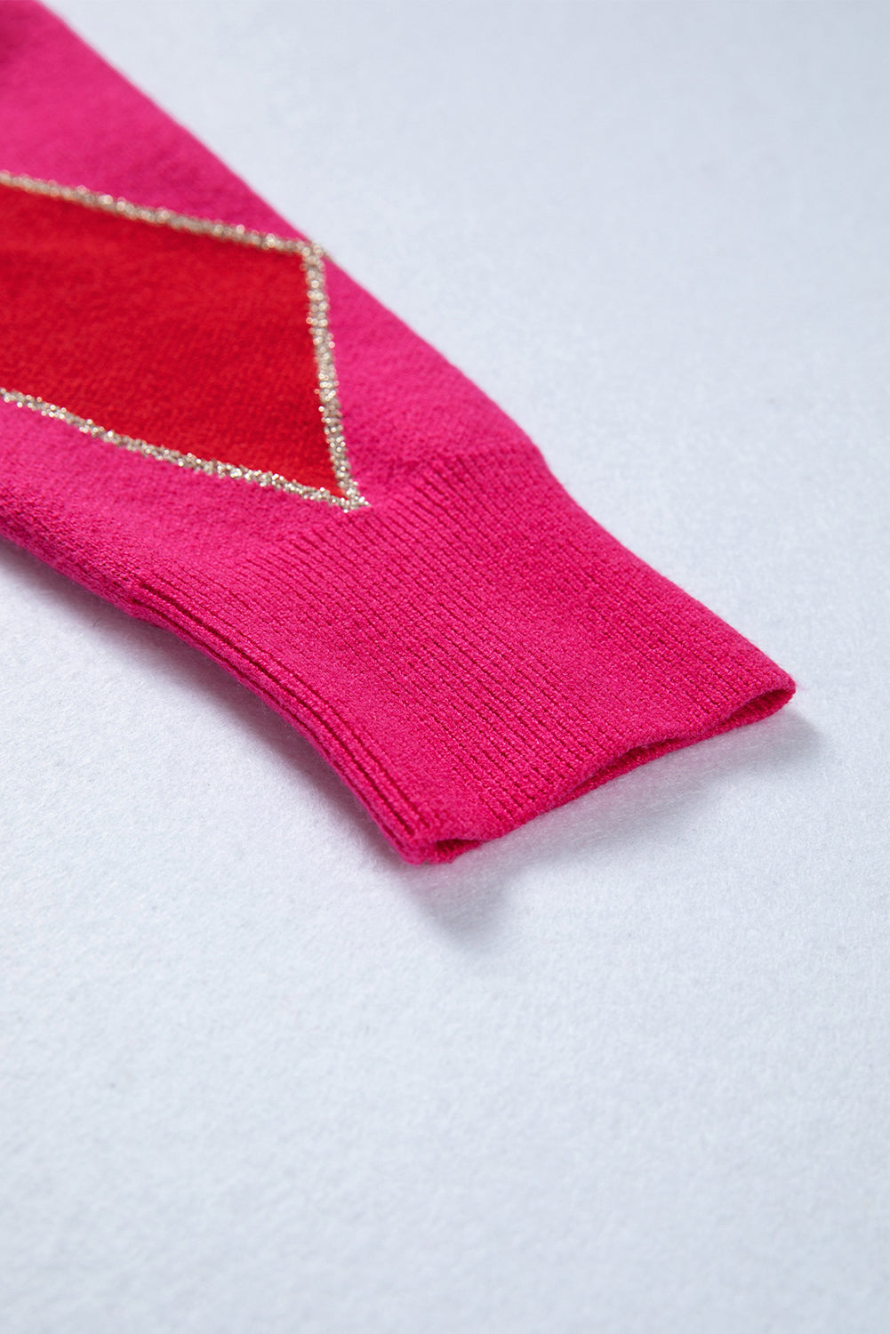 Rose Red Glitter Rhombus Pattern Knit Womens Casual Sweater-TOPS / DRESSES-[Adult]-[Female]-2022 Online Blue Zone Planet