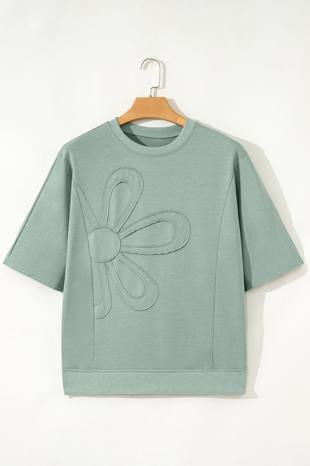 Clearly Aqua Floral Patched Half Sleeve Tunic Top-Tops/Tops & Tees-[Adult]-[Female]-2022 Online Blue Zone Planet