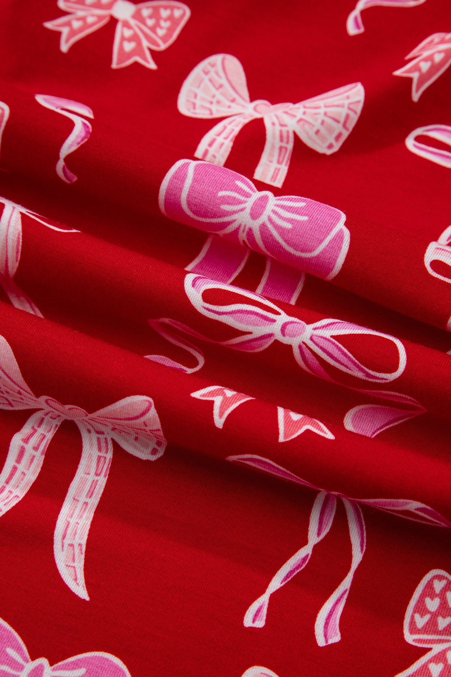 Red Sweet Bow Print Shirt Style Top Long 2pcs Pajama Set-Loungewear & Sleepwear/Sleepwear-[Adult]-[Female]-2022 Online Blue Zone Planet