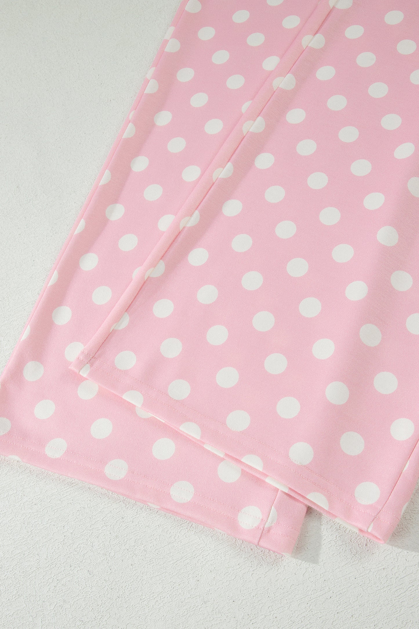 Pink Polka Dot Print Mock Neck Short Sleeve Top Shift Pant Set-Two Piece Sets/Pant Sets-[Adult]-[Female]-2022 Online Blue Zone Planet