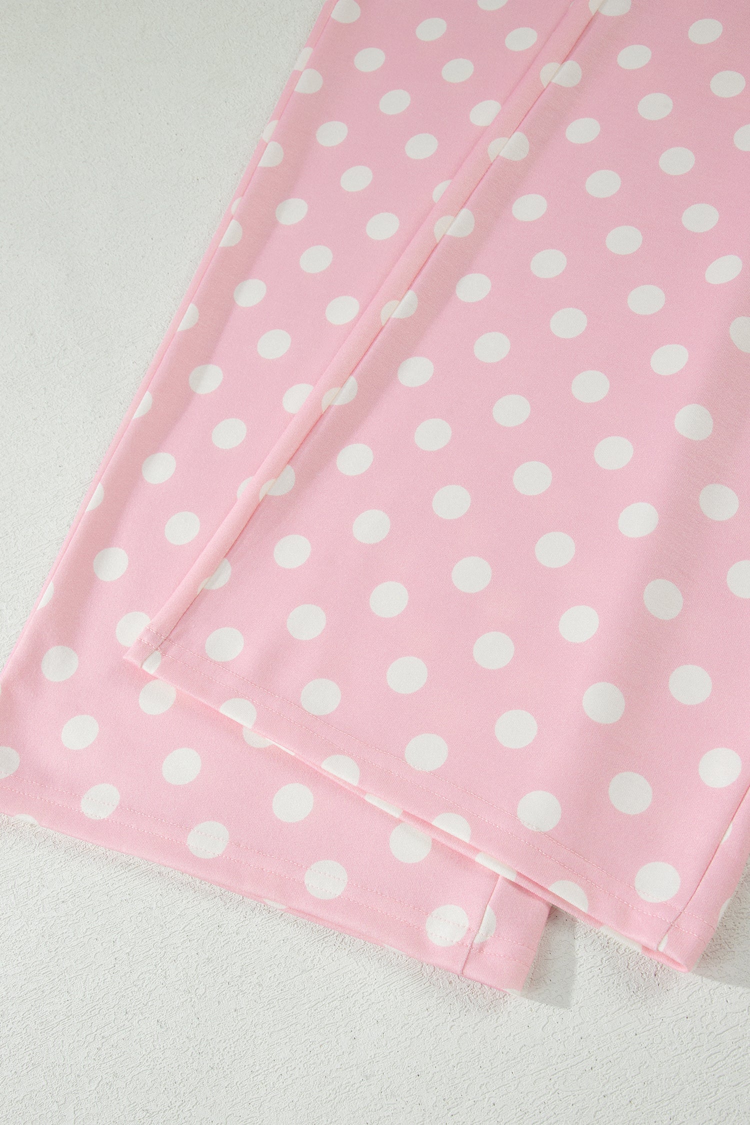 Pink Polka Dot Print Mock Neck Short Sleeve Top Shift Pant Set-Two Piece Sets/Pant Sets-[Adult]-[Female]-2022 Online Blue Zone Planet